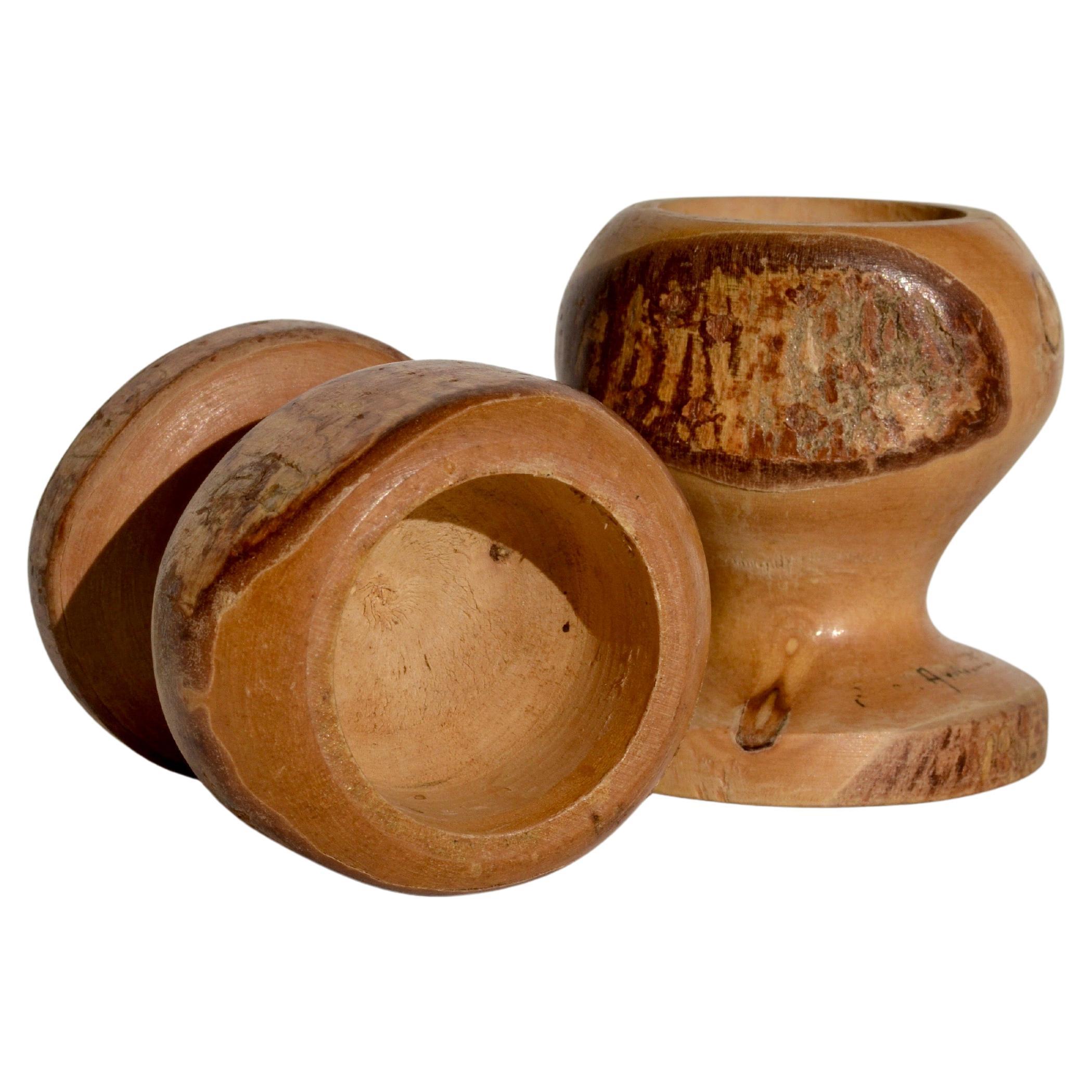 Turned Pine Egg Cups – French Folk Art, Mid-20th Century