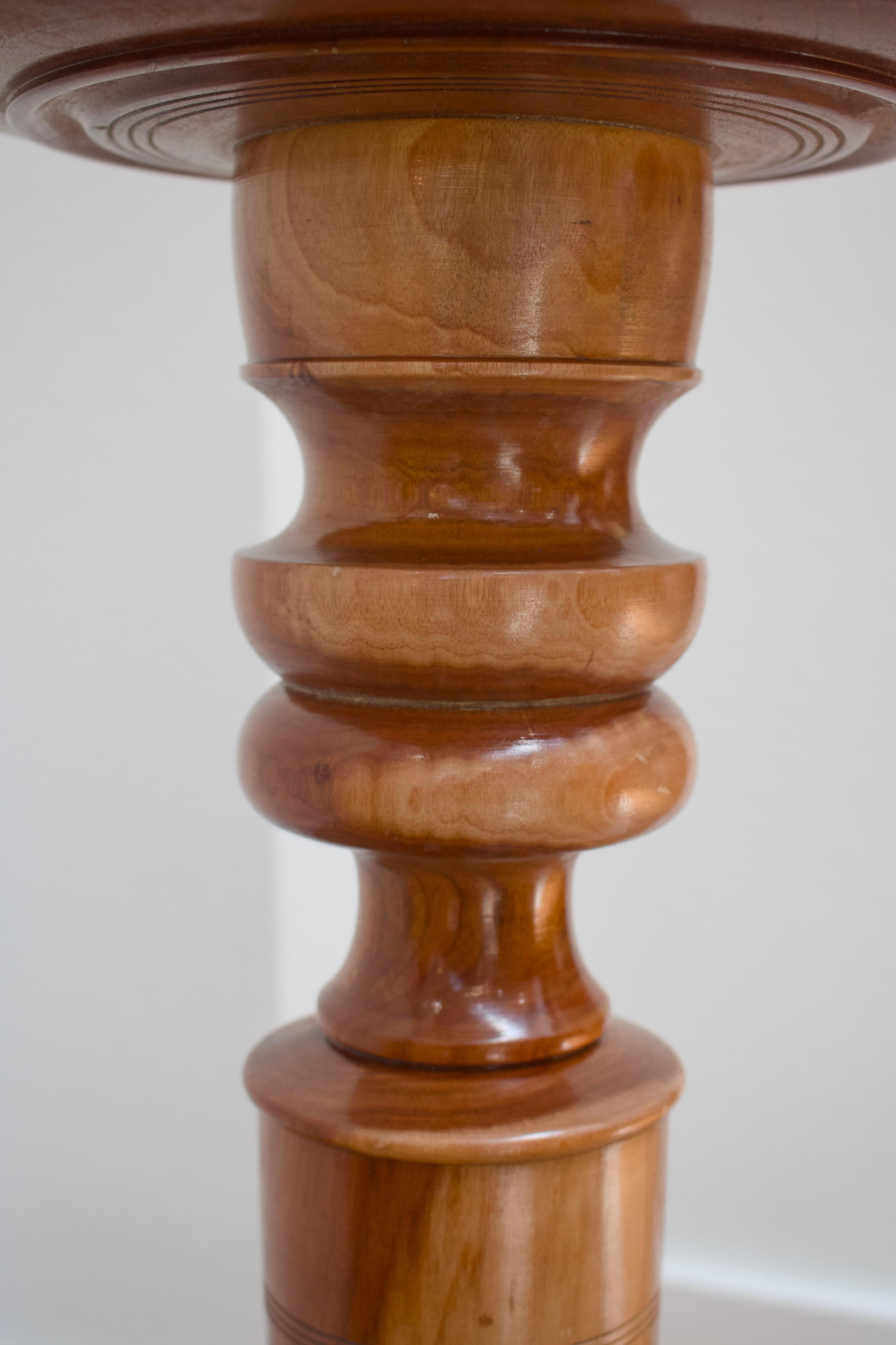 Oak Turned solid oak pedestal, candle holder For Sale