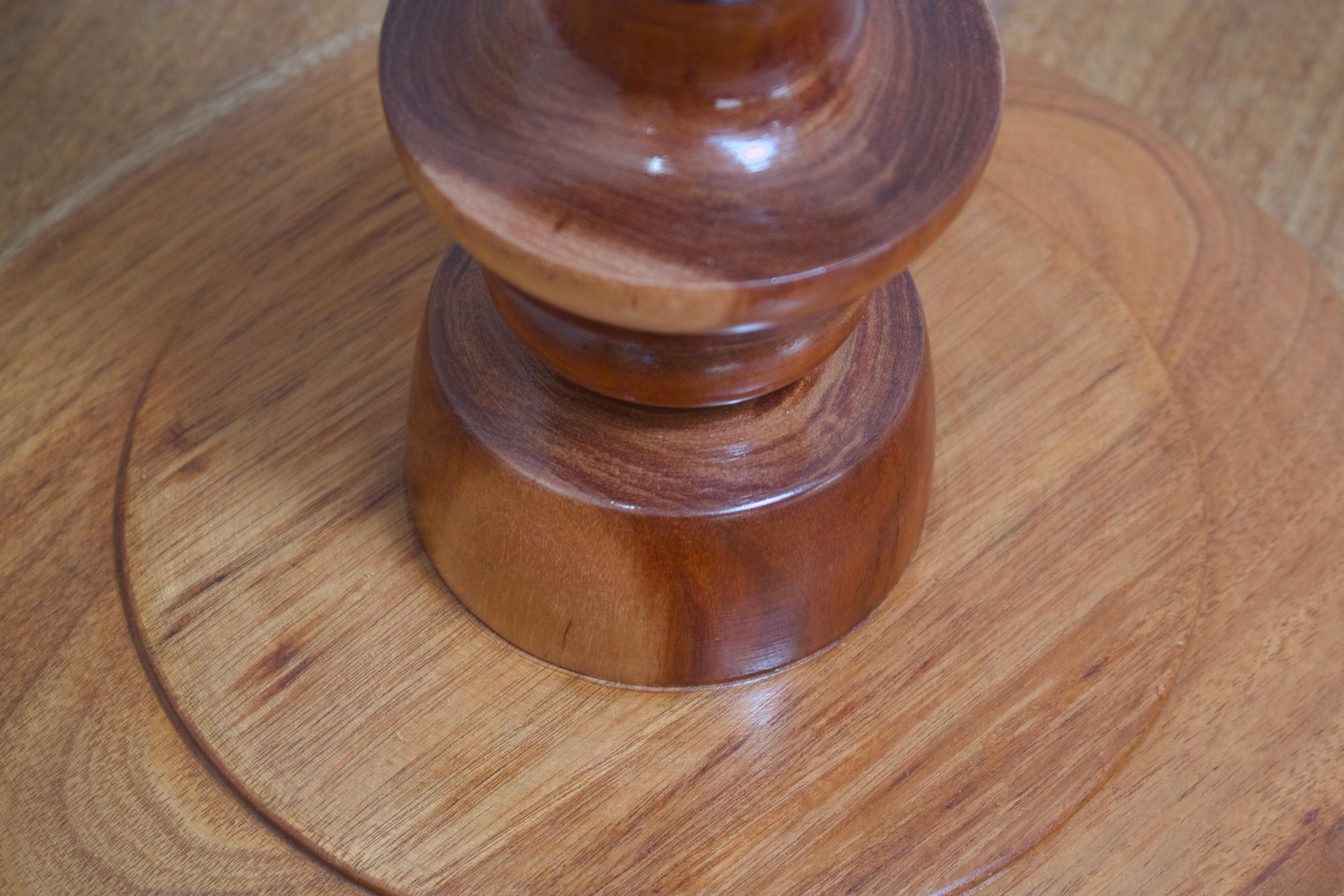 Turned solid oak pedestal, candle holder For Sale 2