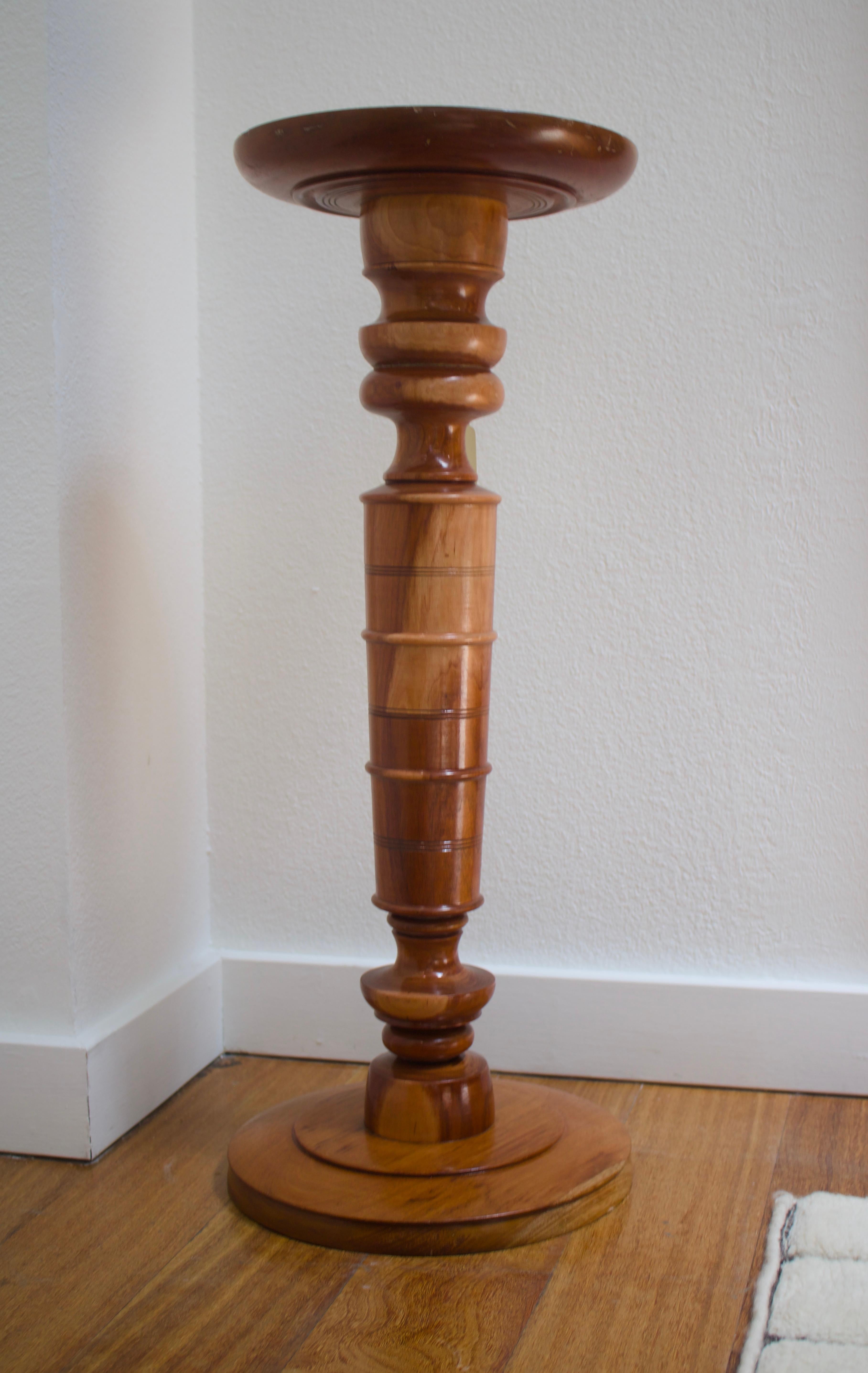 Turned solid oak pedestal, candle holder For Sale 3
