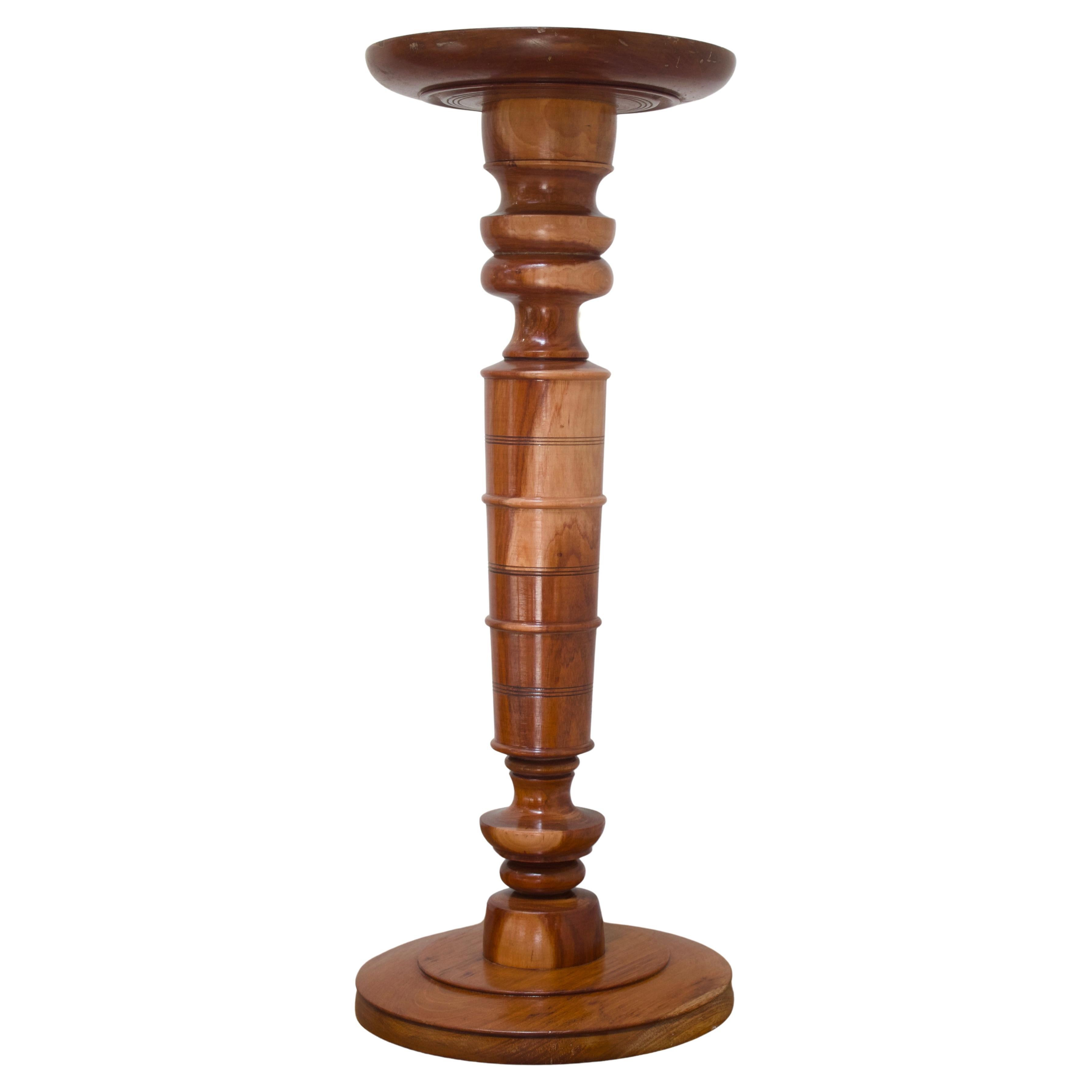 Turned solid oak pedestal, candle holder