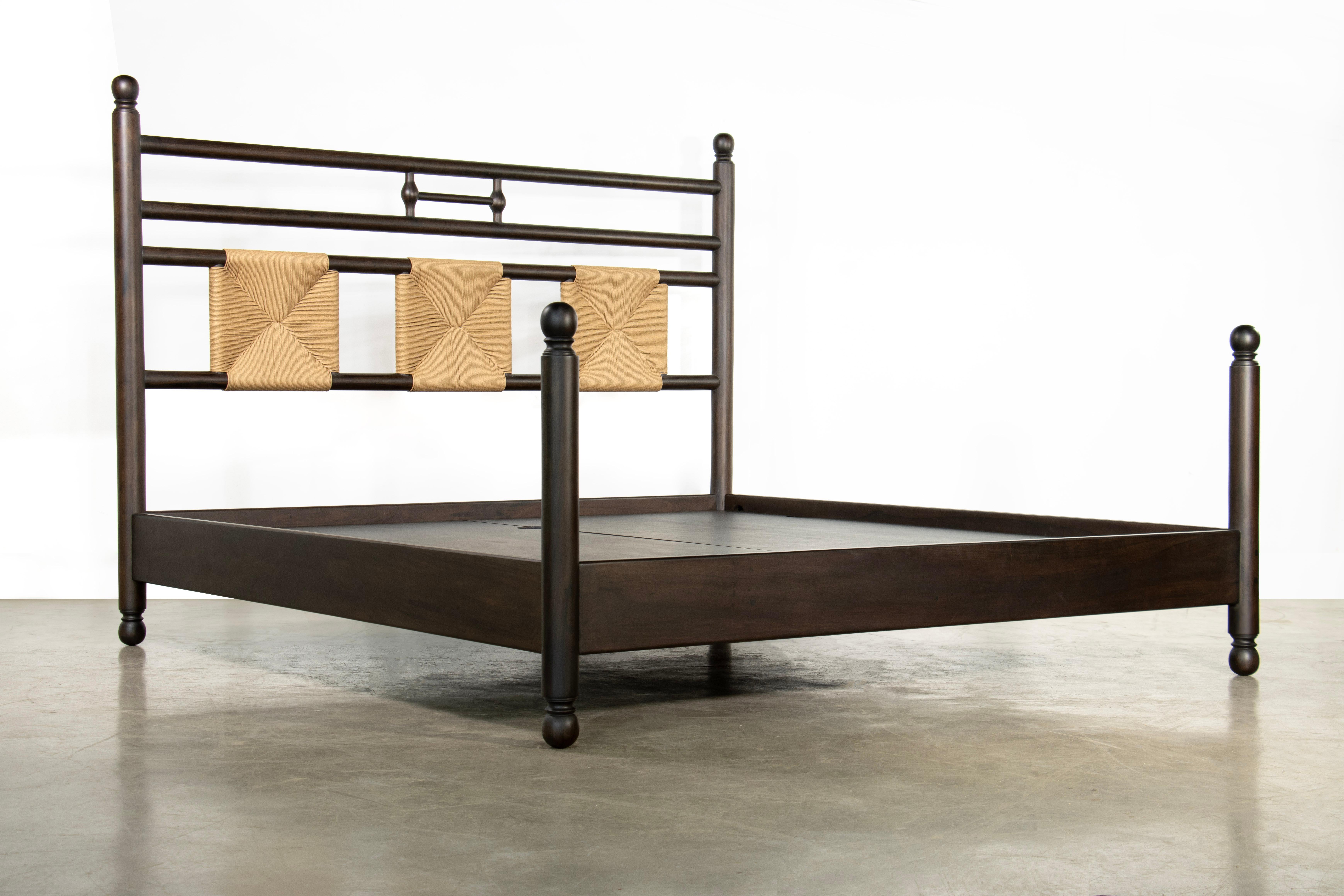 Luigi King Sized Turned Solid Wood Bed with Handwoven Rush Headboard by Costantini

The Luigi Bed features a hand-woven rush headboard and a solid wood turned frame. Available in any solid wood or finish, and any size.  

Dimensions:
Queen: 64” W x