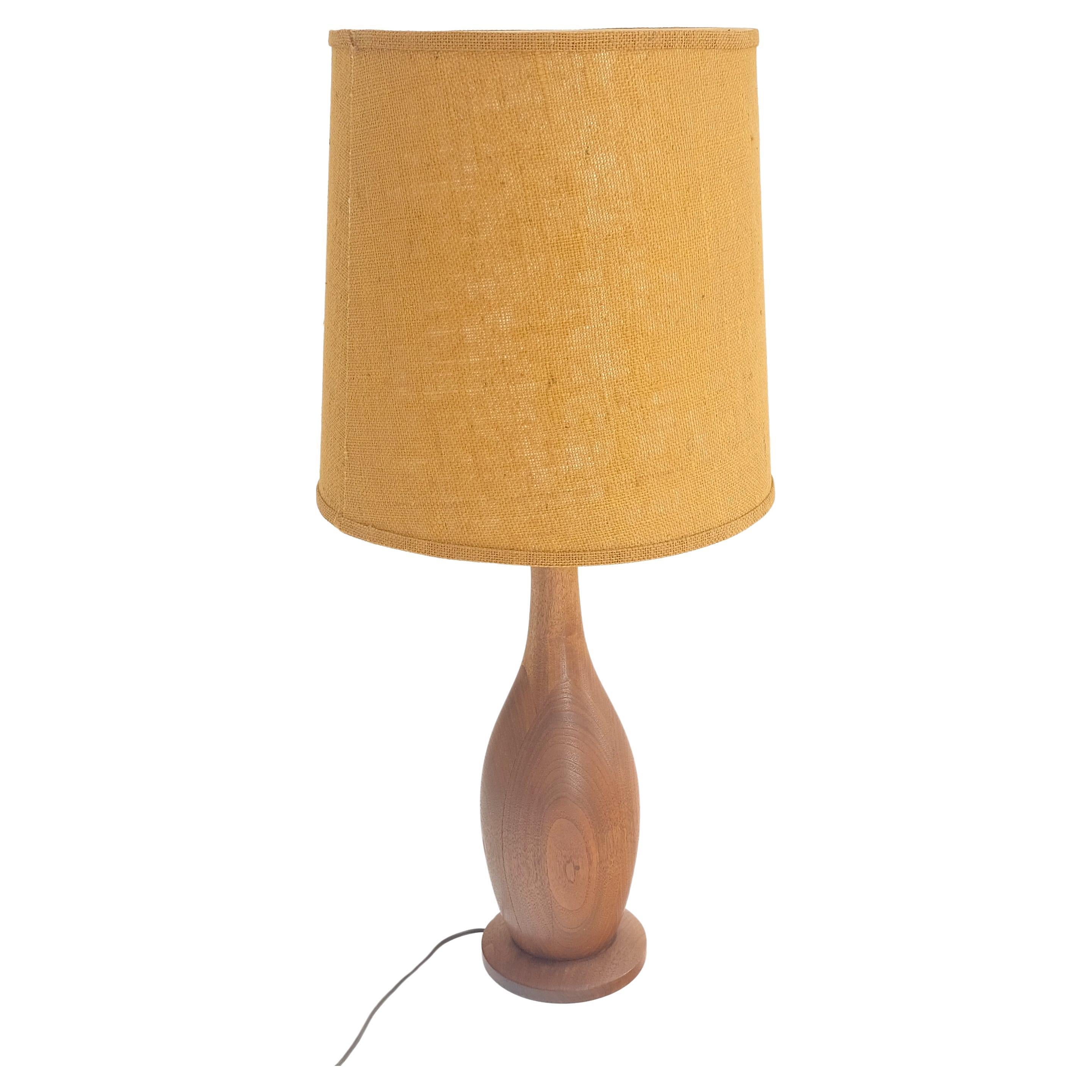 Turned Teak Onion Shape Danish Mid Century Modern 1970s Table Lamp