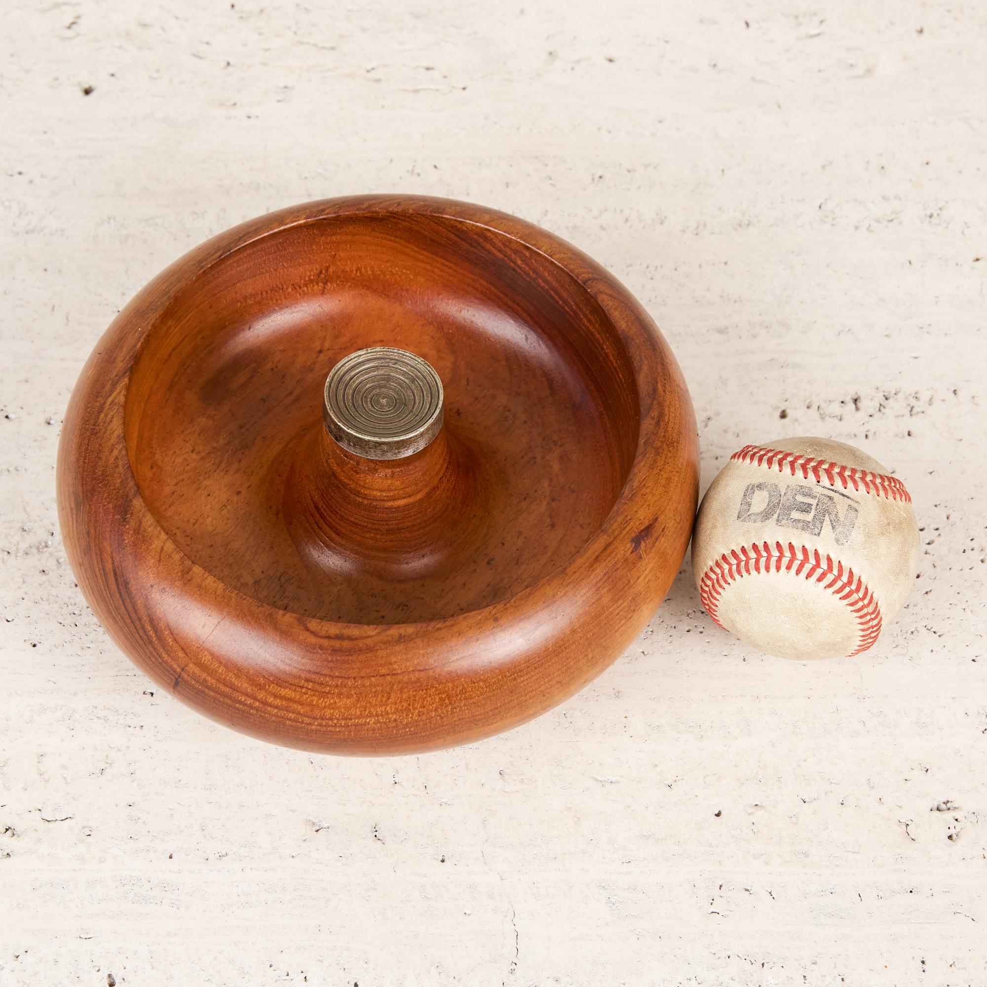 Mid-Century Modern Turned Walnut and Brass Nut Bowl by Pelican of Australia