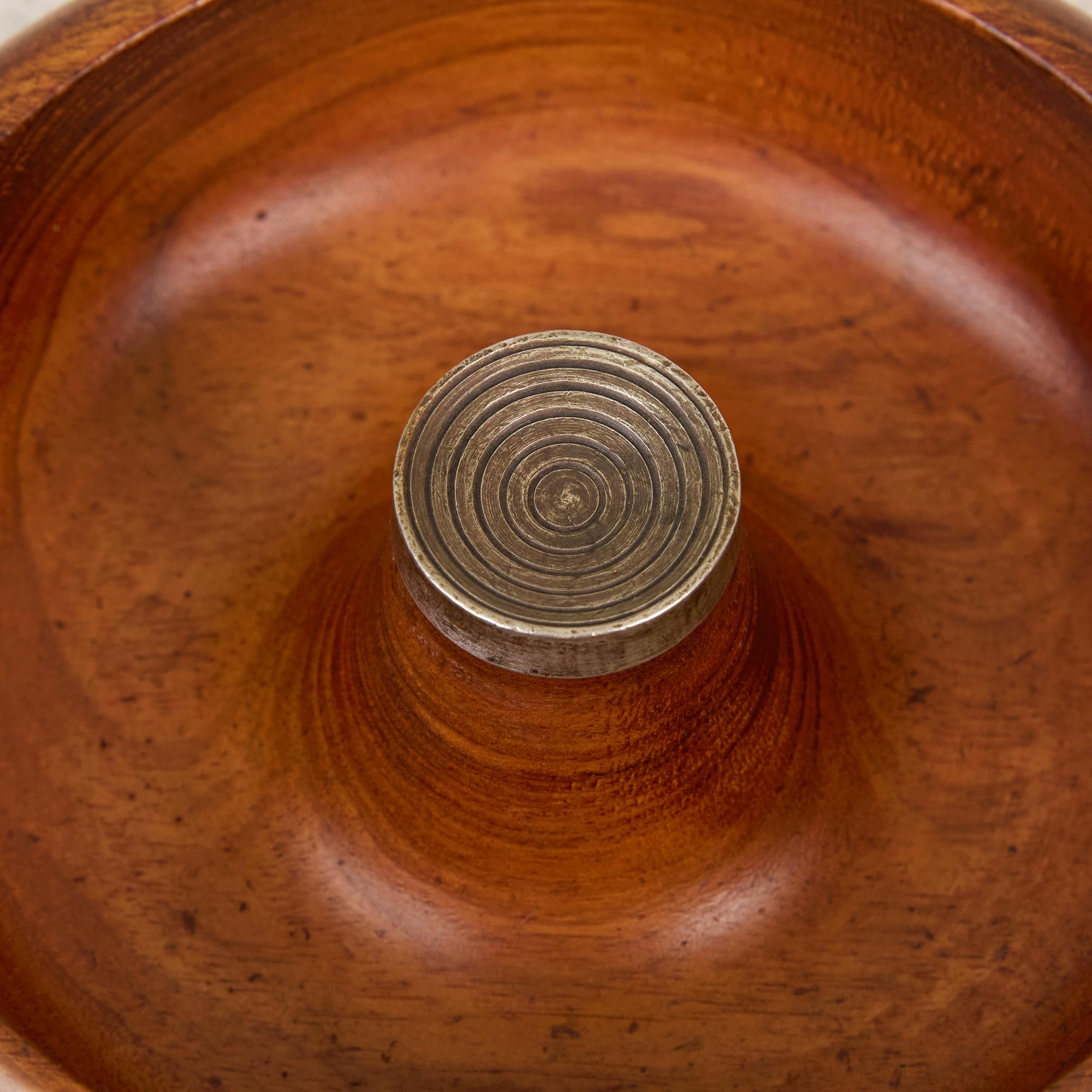 20th Century Turned Walnut and Brass Nut Bowl by Pelican of Australia