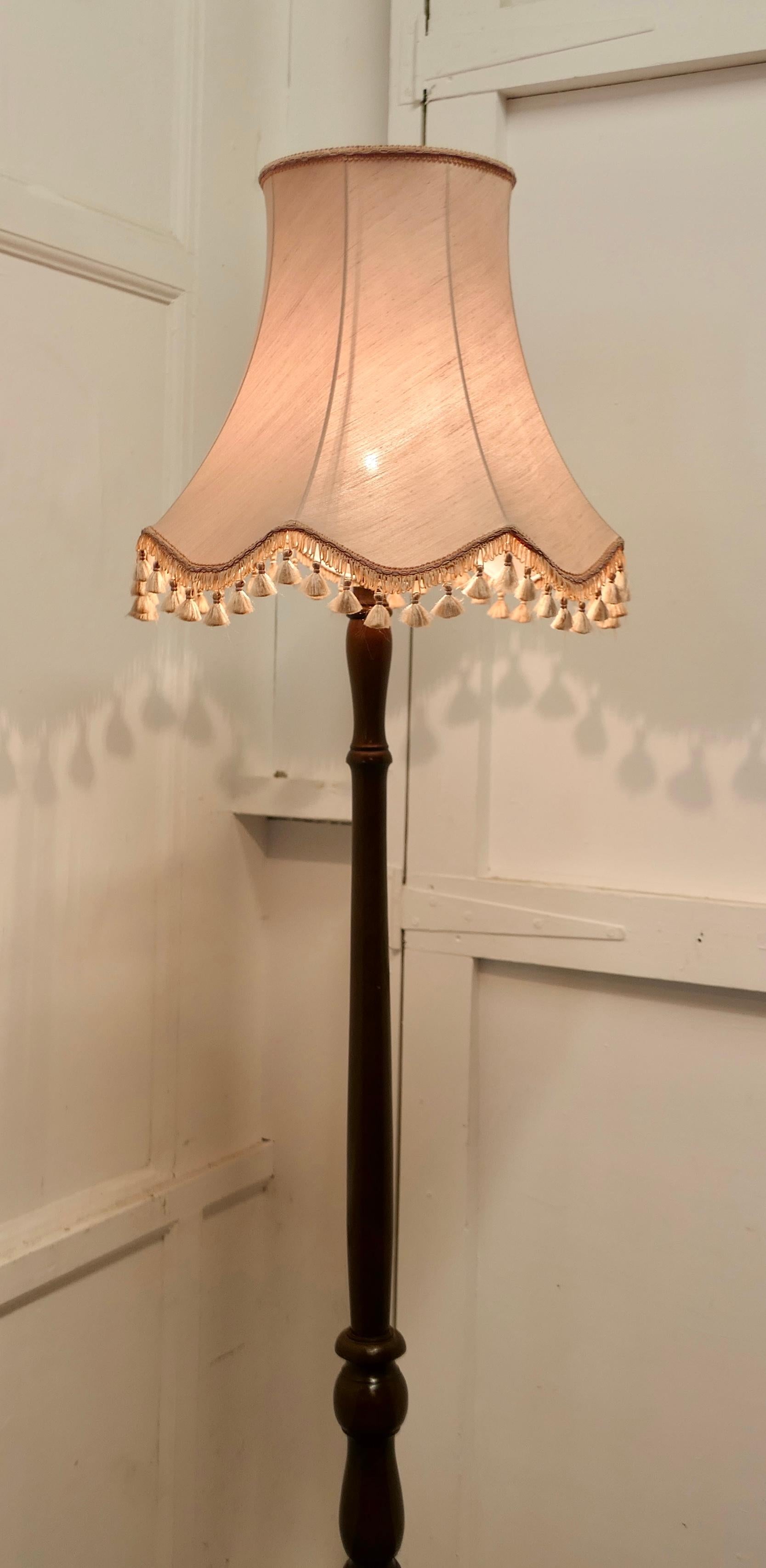 Art Deco Turned Walnut Floor Lamp, Standard Lamp For Sale