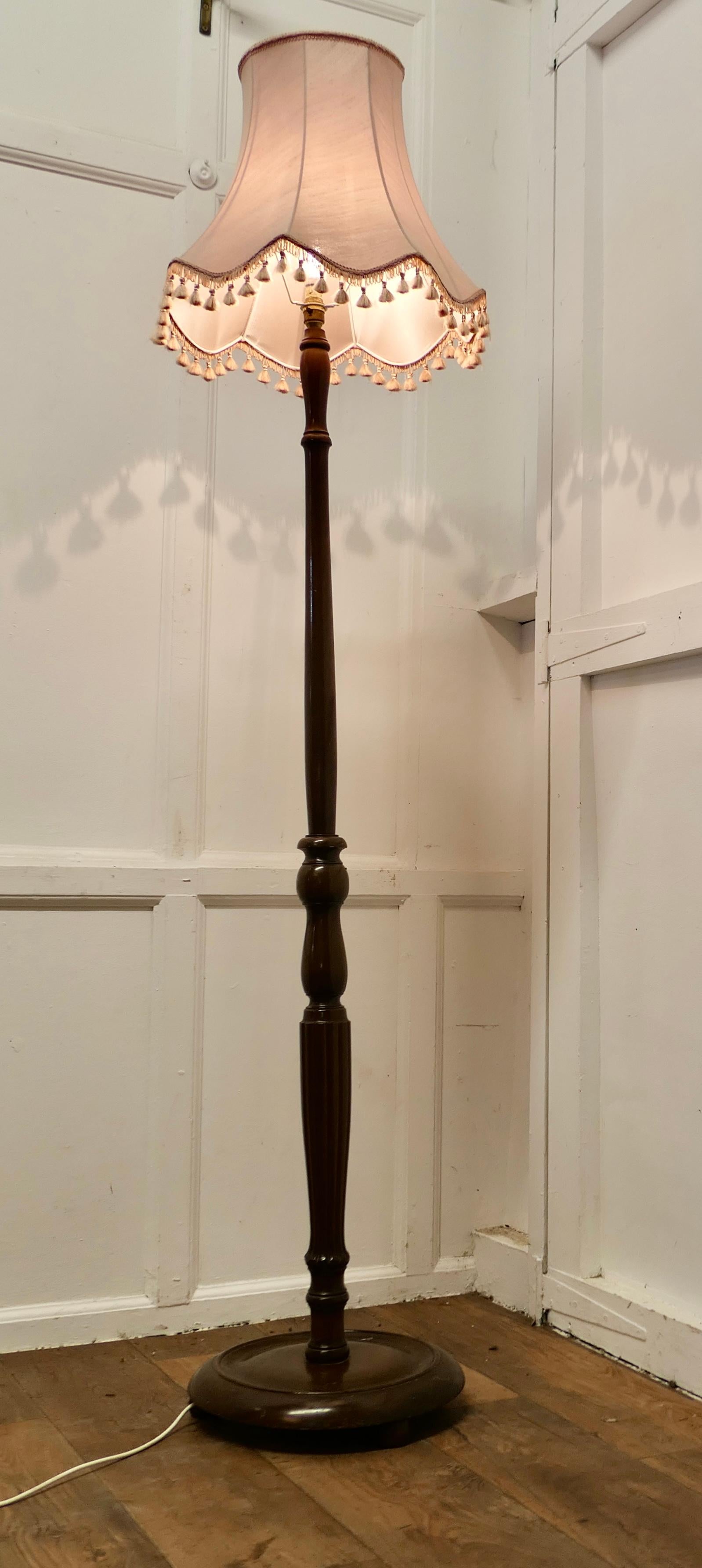 Mid-20th Century Turned Walnut Floor Lamp, Standard Lamp For Sale