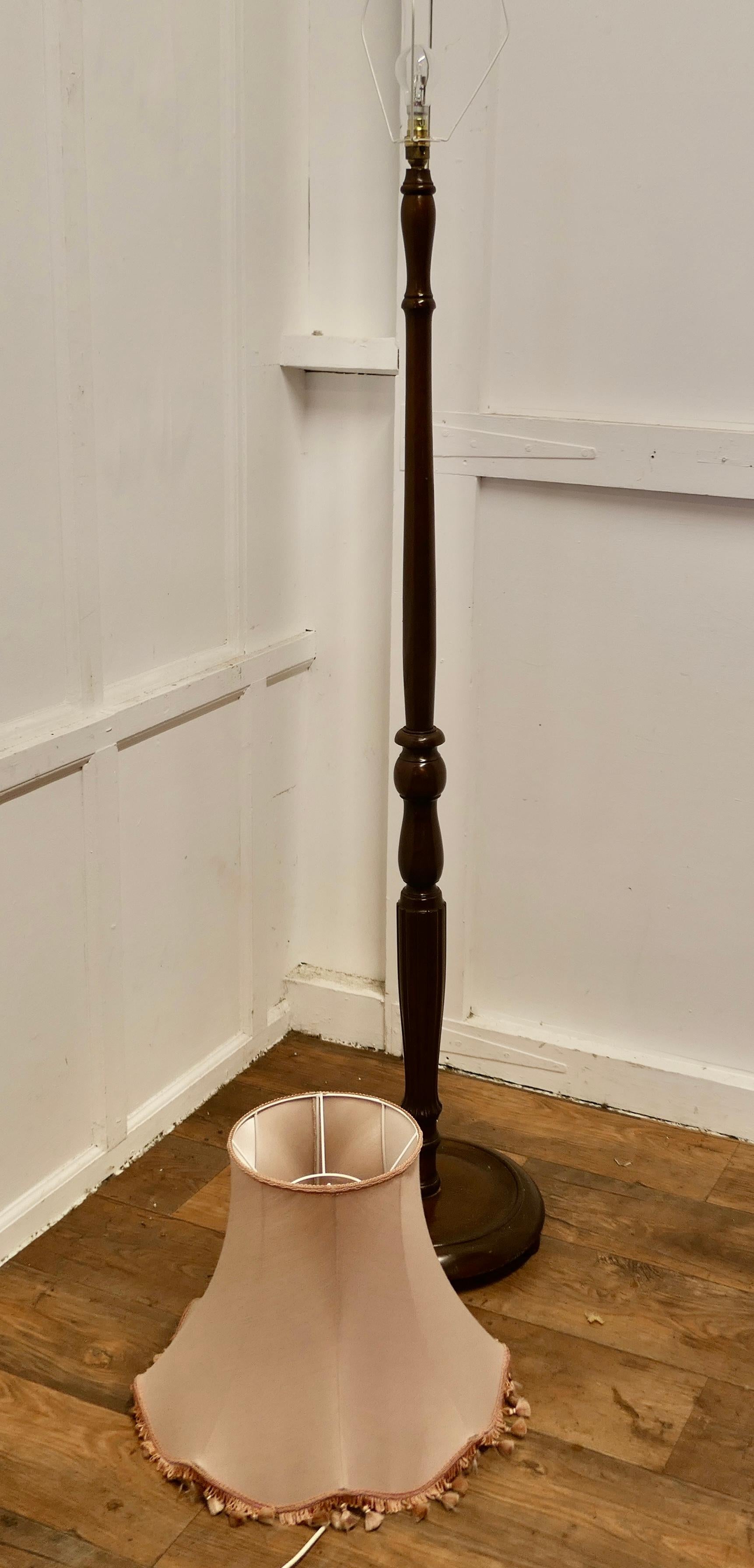 Turned Walnut Floor Lamp, Standard Lamp For Sale 2
