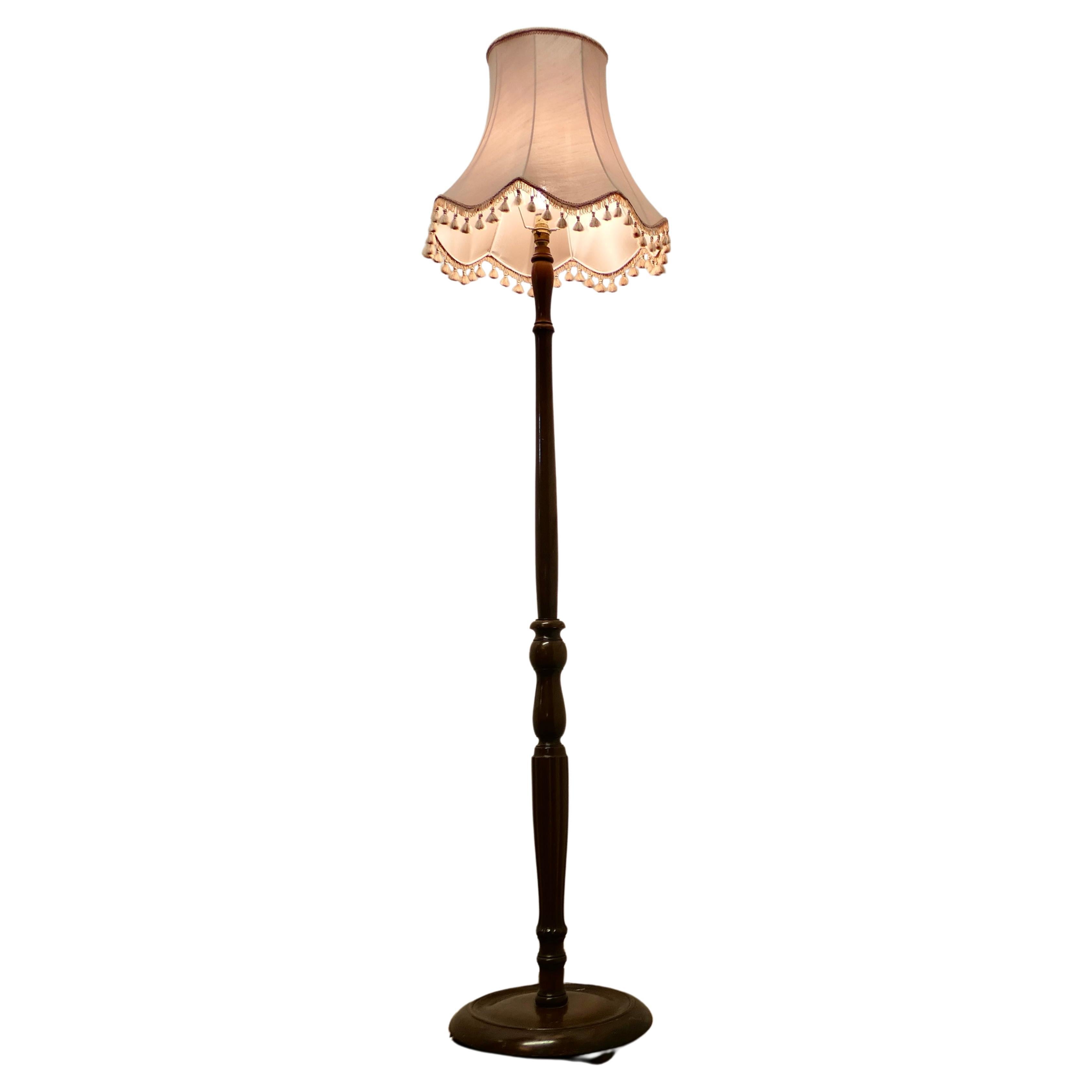 Turned Walnut Floor Lamp, Standard Lamp For Sale