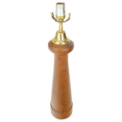 Turned Walnut or Teak Mid-Century Modern Table Lamp, c.1970s