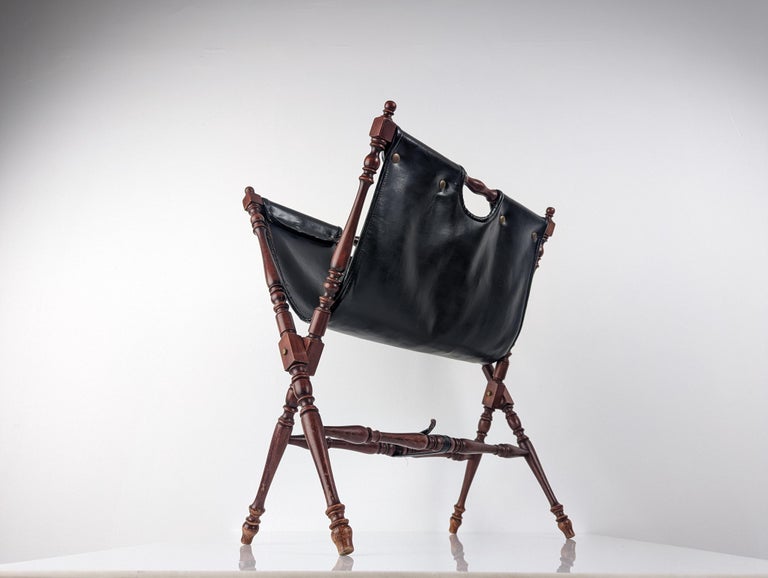 Turned Wood and Black Leather Folding Magazine Rack 1930s For Sale at ...