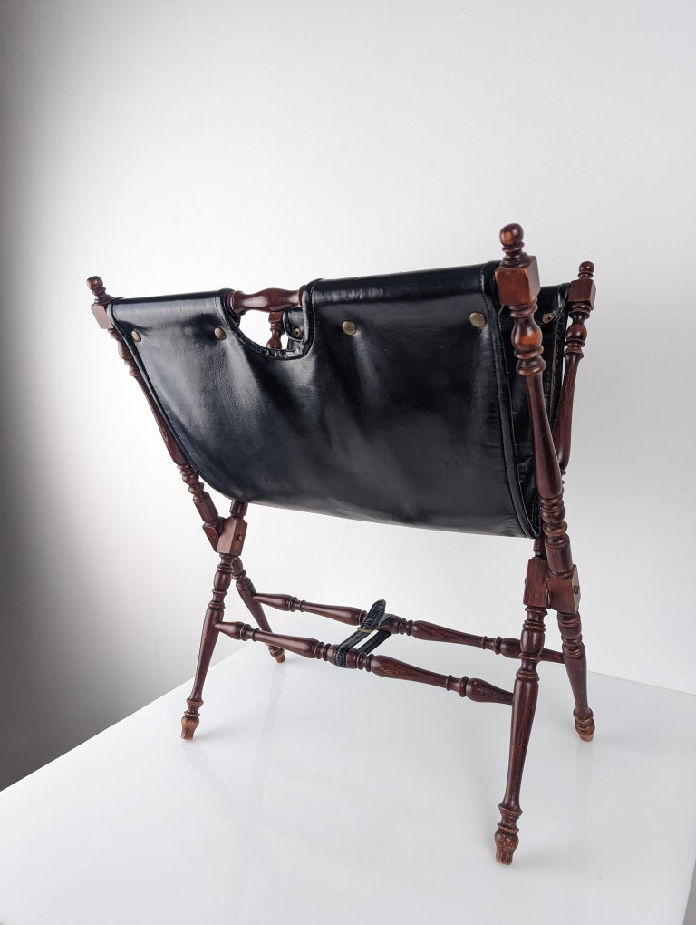 Turned Wood and Black Leather Folding Magazine Rack 1930s For Sale at ...