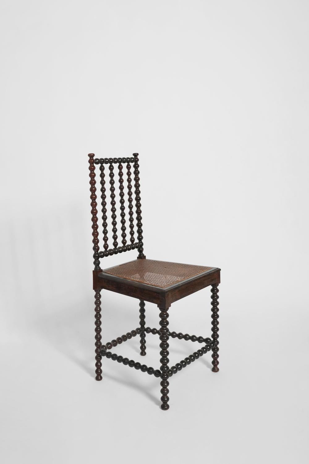 Turned wood chair with a canning seat. Portugal, XIXth c.