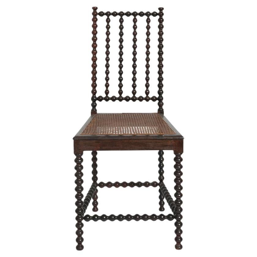 Turned wood and canning chair, XIXth c. For Sale