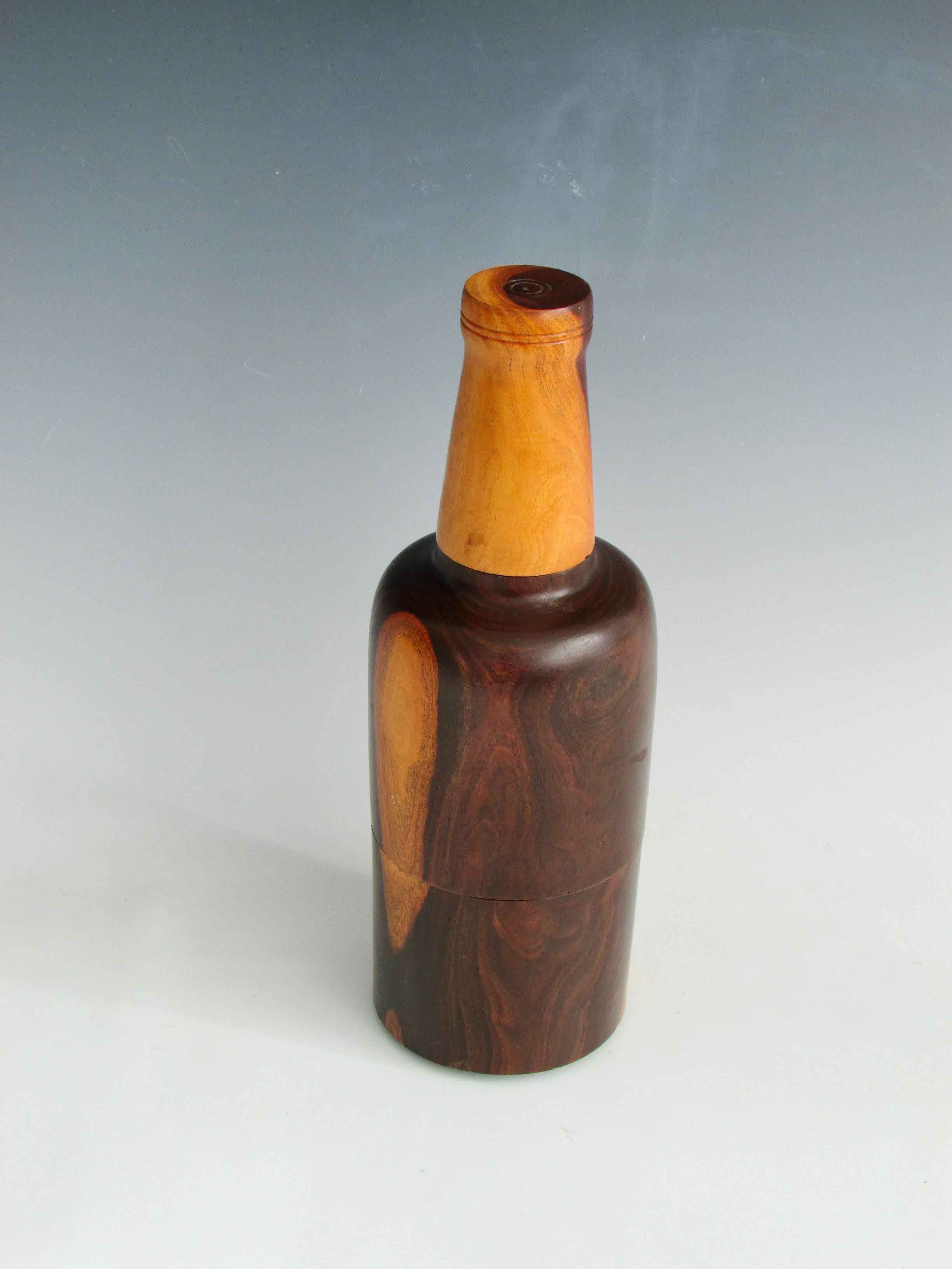 American Craftsman Turned Wood Bottle in Rosewood Assembled in Three Pieces For Sale