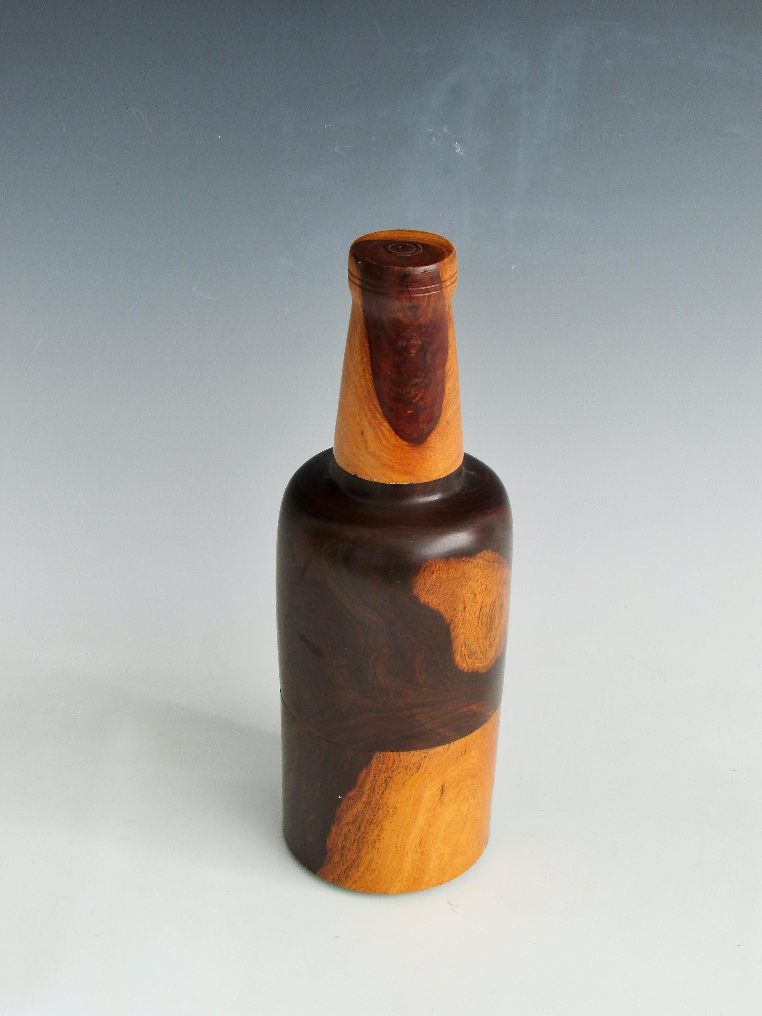 Turned Wood Bottle in Rosewood Assembled in Three Pieces In Good Condition For Sale In Ferndale, MI