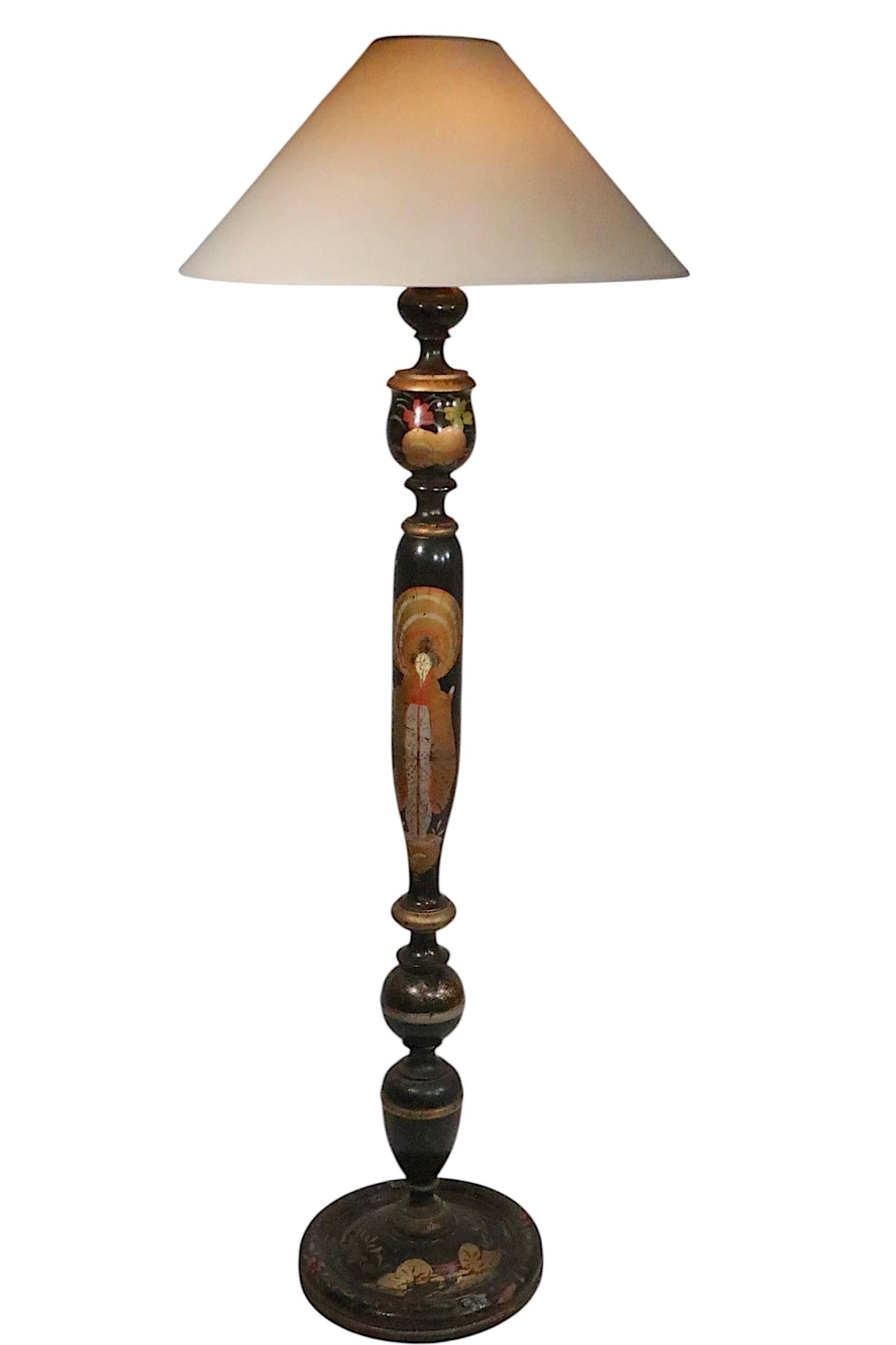 Lámpara de pie Chinoiserie de madera torneada en venta 4