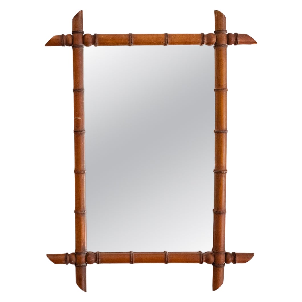 Turned Wood Faux Bamboo Mirror – 1940s For Sale