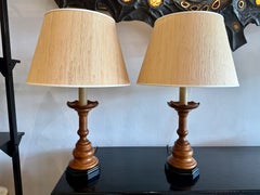 Turned Wood Lamps with Chess Pawn Design, Pair