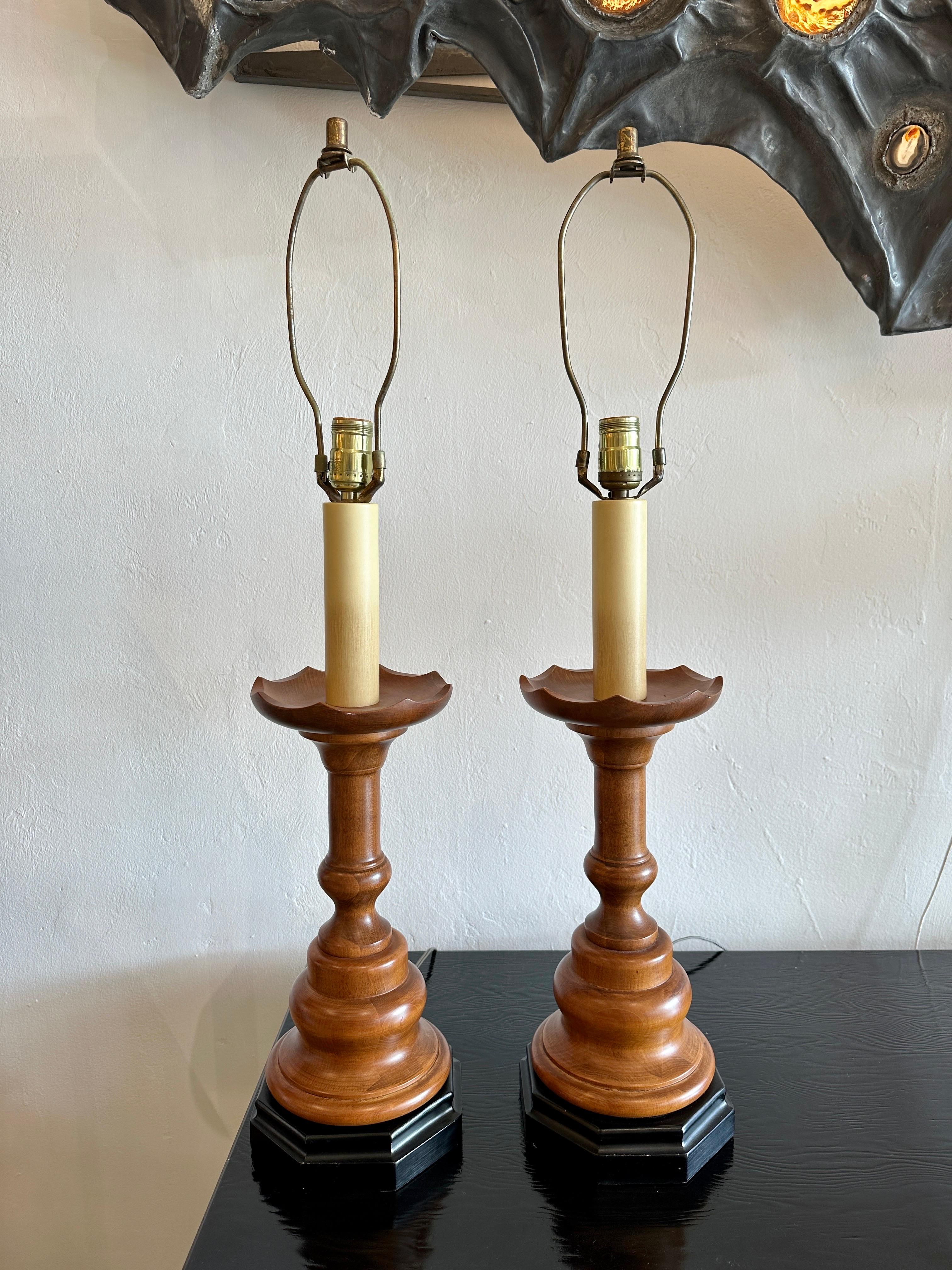 American Classical Turned Wood Lamps with Chess Pawn Design, Pair For Sale