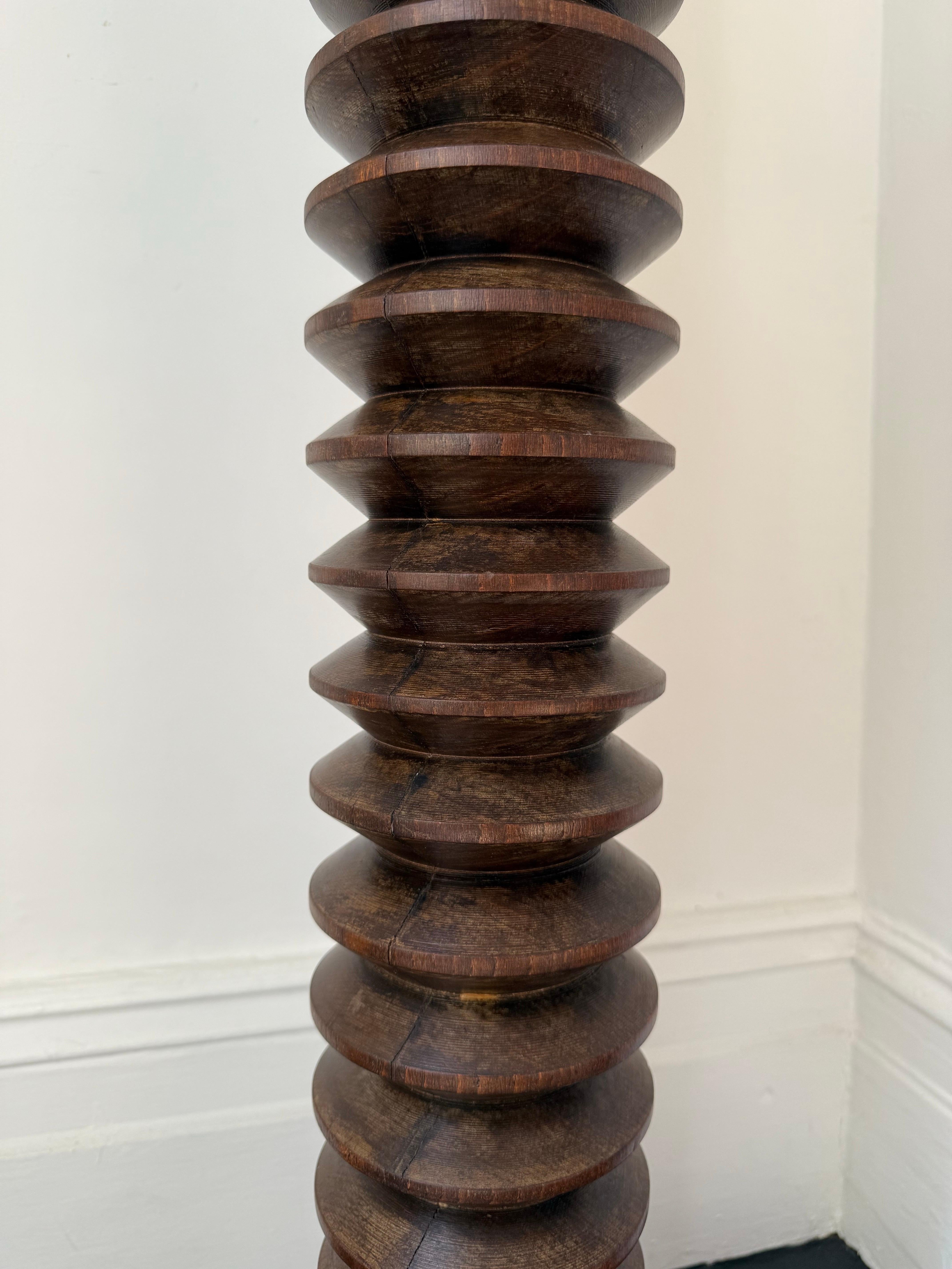 Turned Wood Pedestal, Column or Plinth, First Half 20th Century In Fair Condition For Sale In London, GB