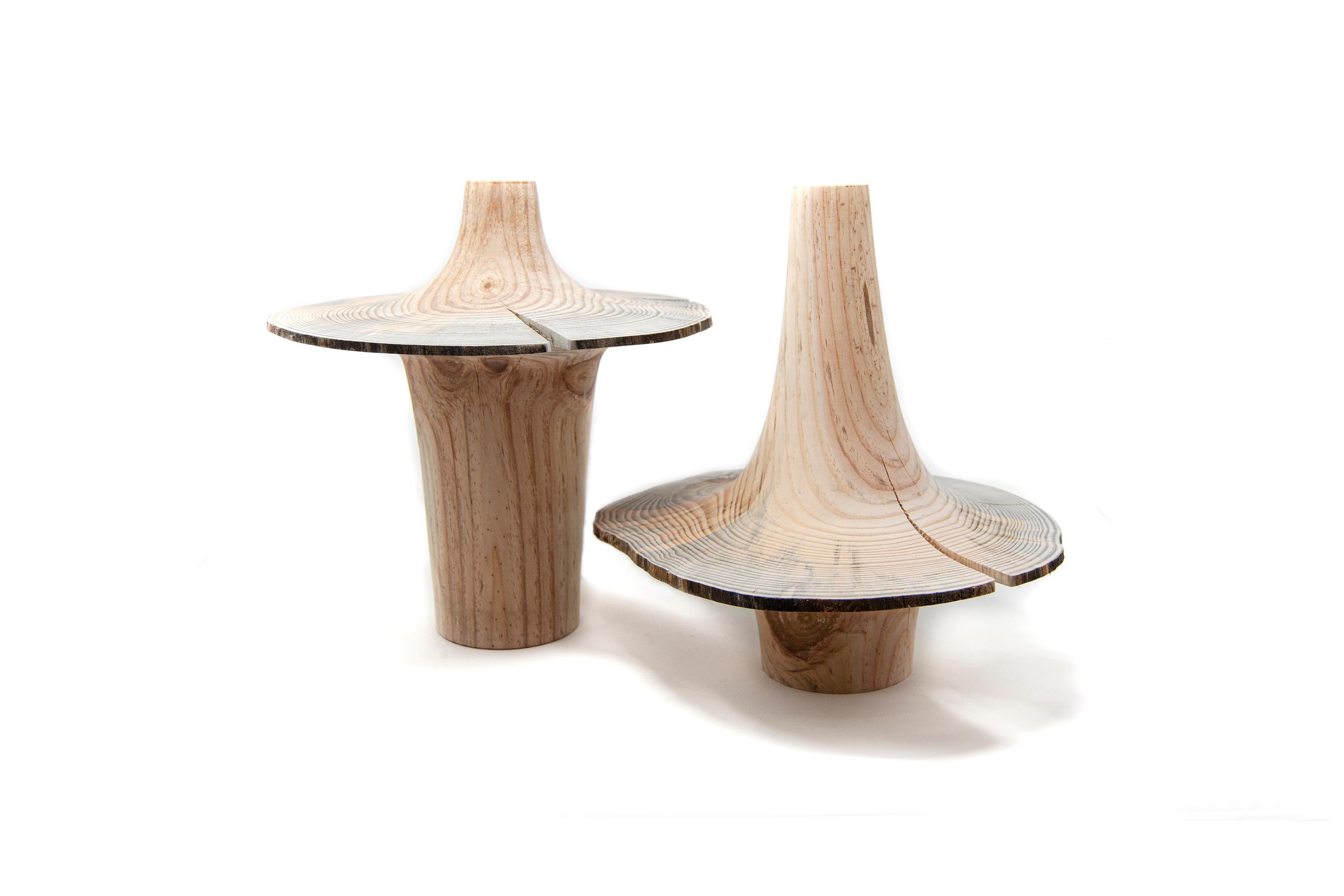 Italian Turned Wood Pine Vase 'Sinfonia Up Natural' Made in Italy For Sale