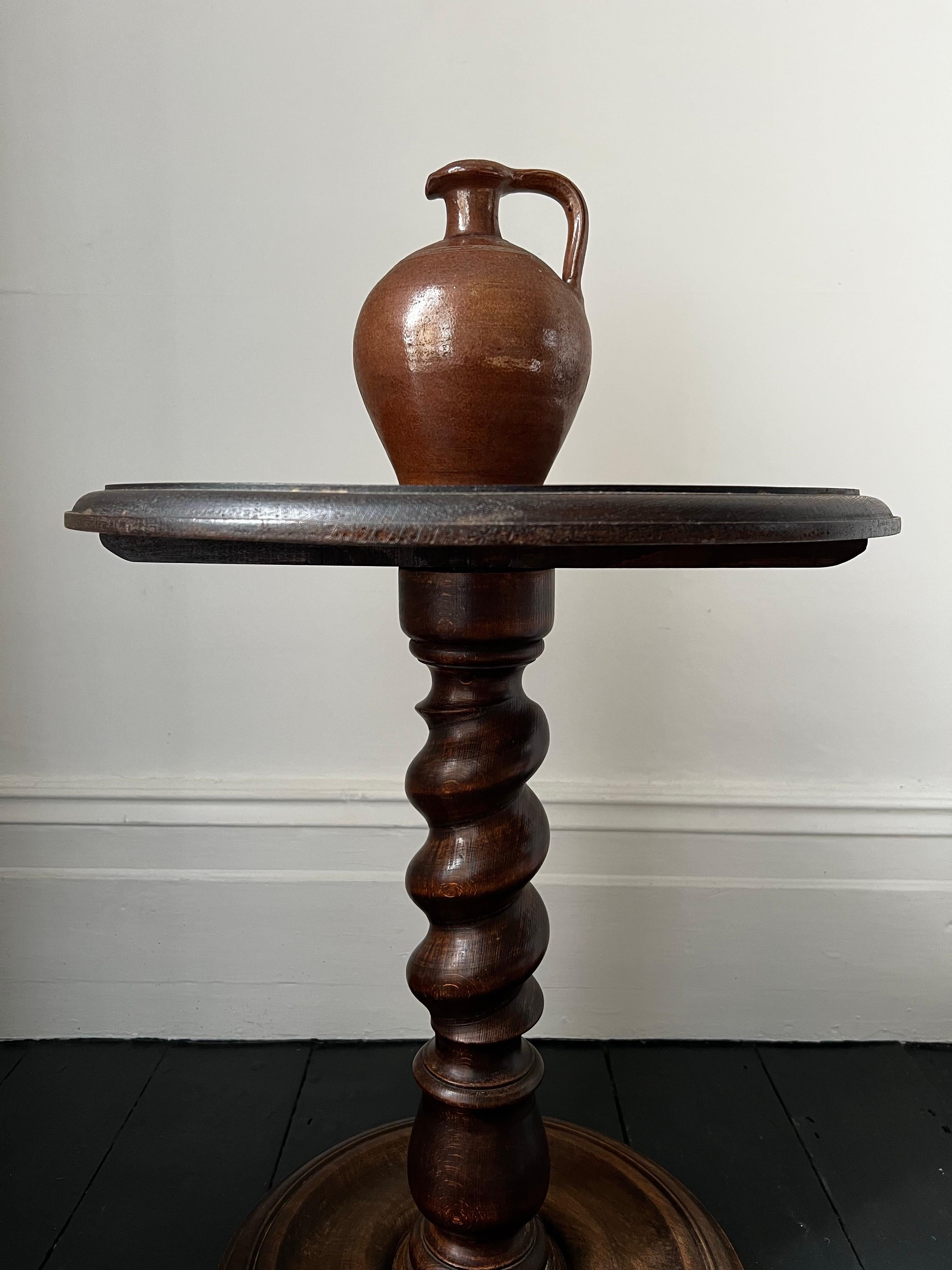 Art Deco Turned Wood Side Table with Barley Twist Stem For Sale