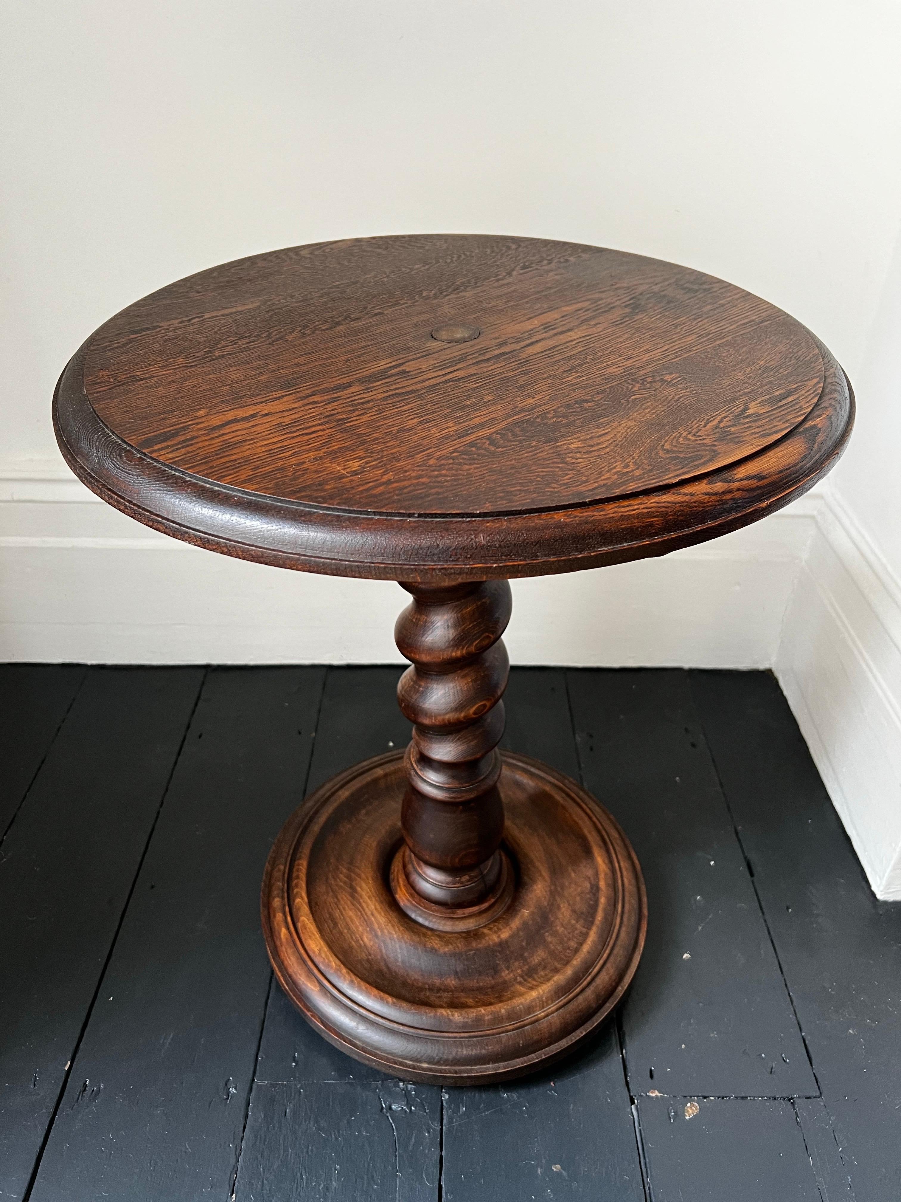Turned Wood Side Table with Barley Twist Stem In Distressed Condition For Sale In London, GB