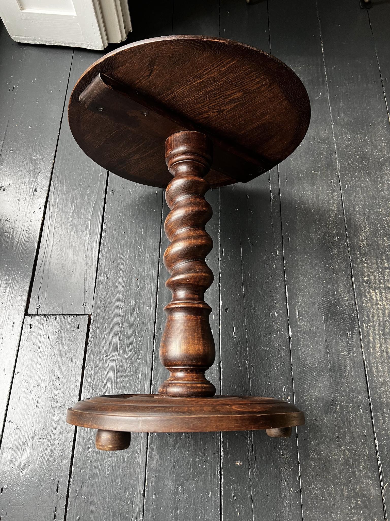 Turned Wood Side Table with Barley Twist Stem For Sale 4