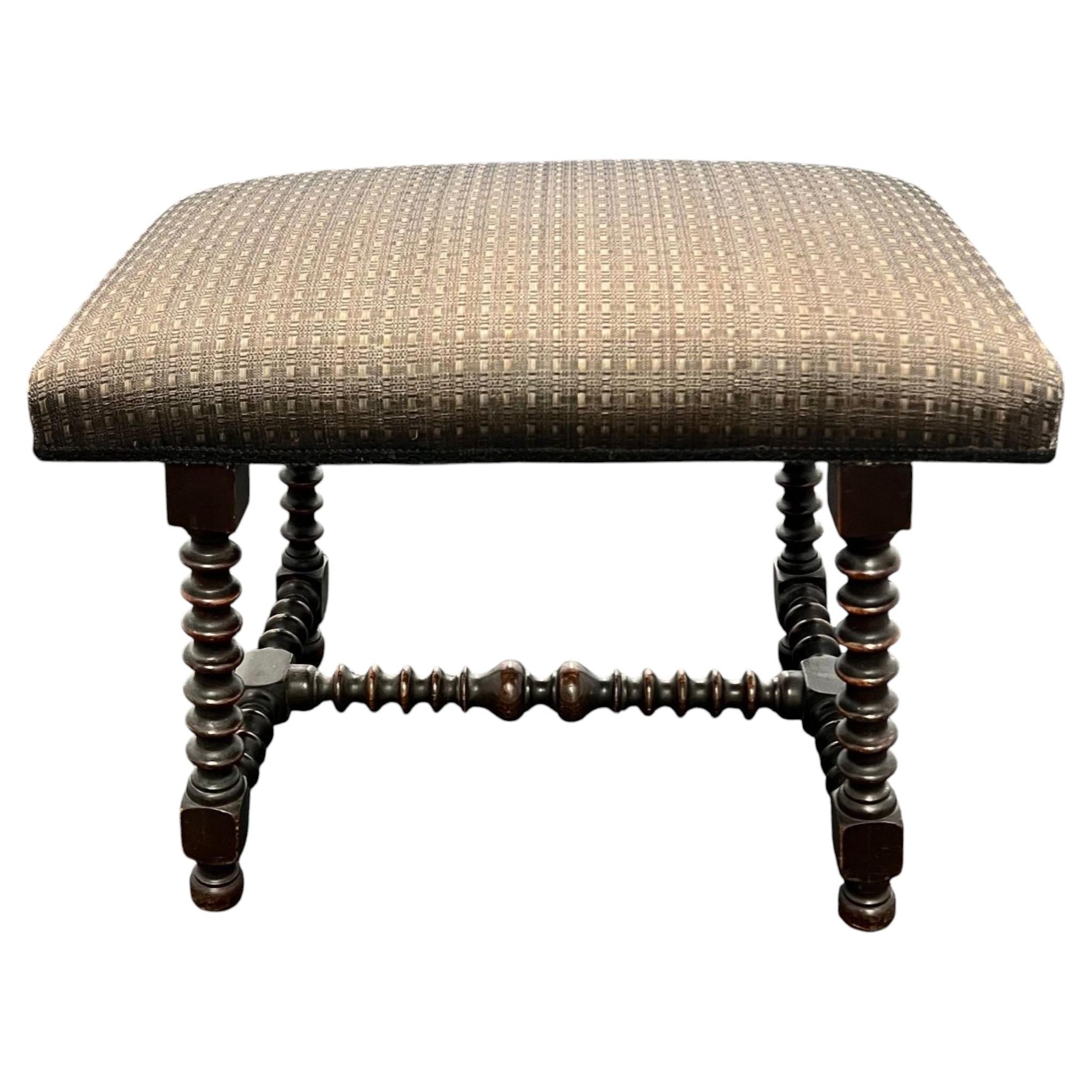 Turned Wood Stool with Old World Weavers Fabric, from the Iris Apfel Collection For Sale