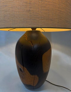 Turned wood table lamp