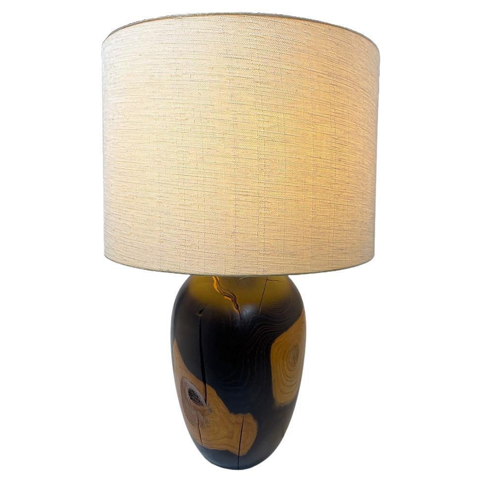 Turned wood table lamp