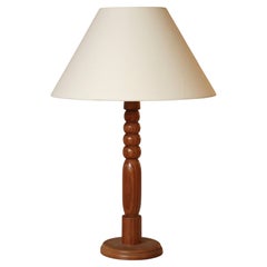 Turned Wood Table Lamp in the Manner of Charles Dudouyt, France, 1940s