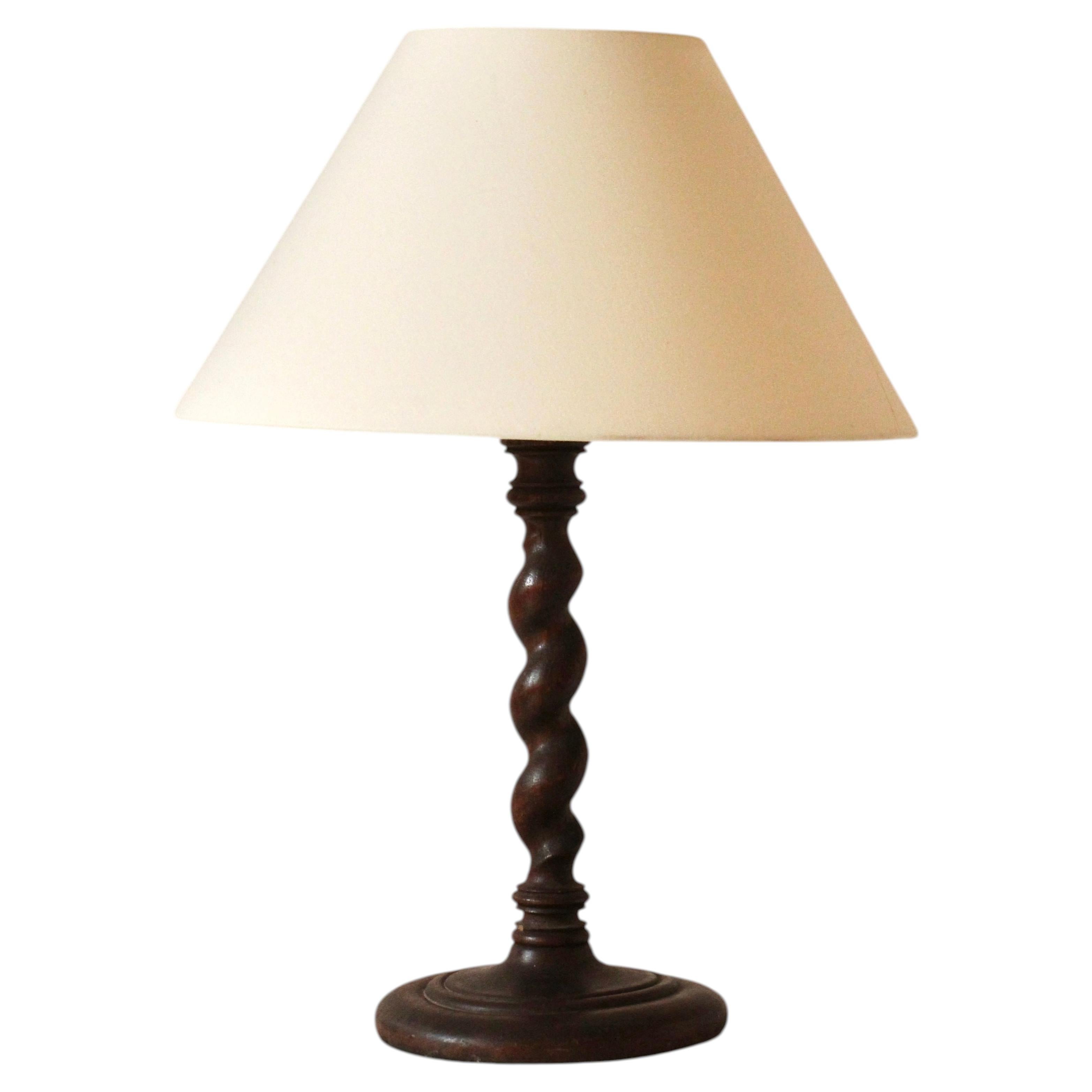 Turned Wood Table Lamp in the Style of Charles Dudouyt – French Work, 1940s