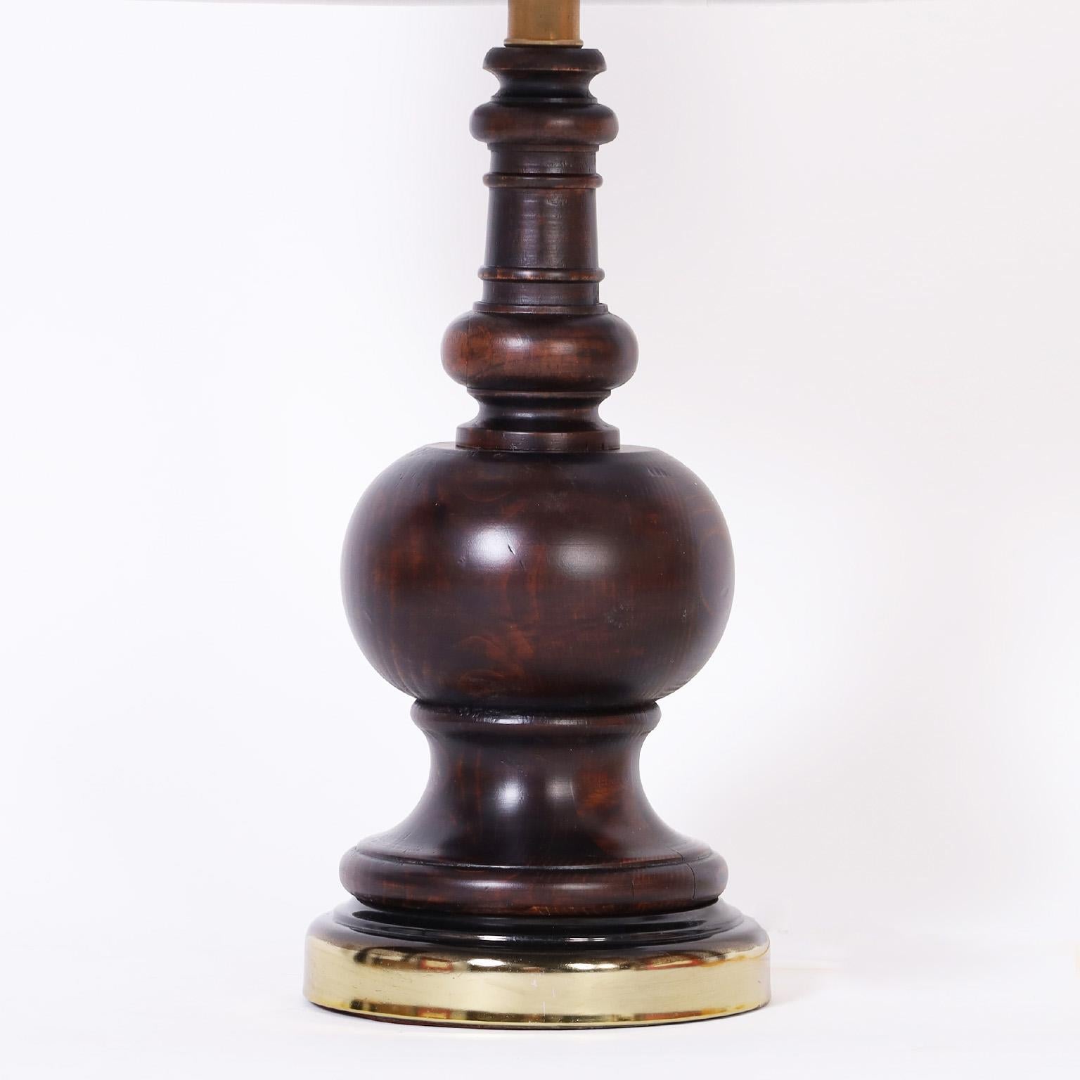 British Colonial Turned Wood Table Lamps For Sale