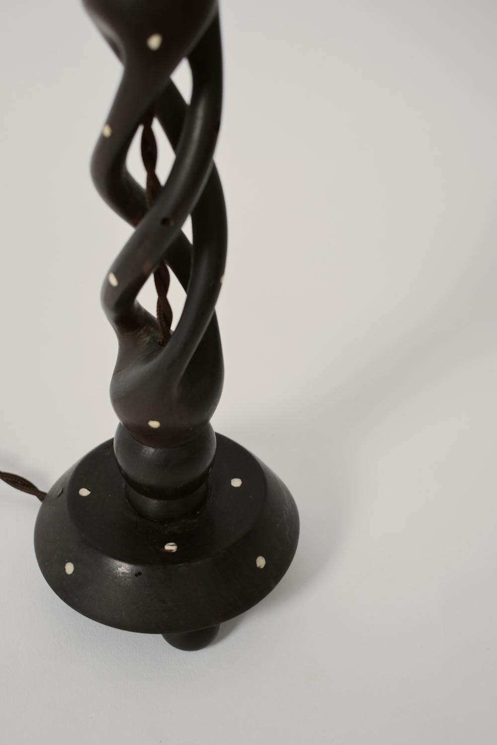 Mozambican Turned wood twist lamp, 1960s. For Sale