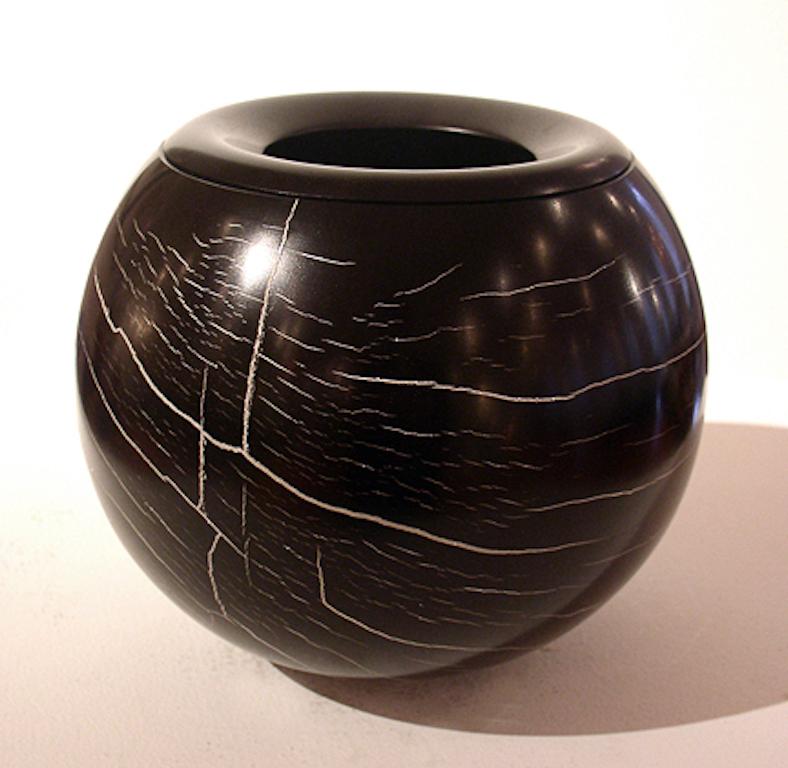 German Turned Wood Untitled Vessel in Ebony and Silver by Rudiger Marquarding, 2002 For Sale