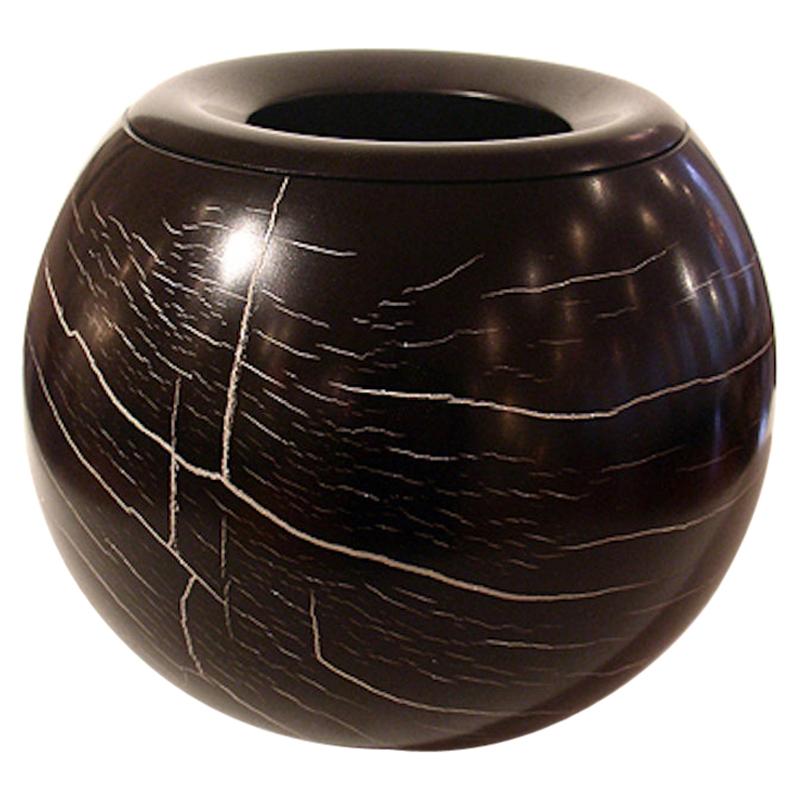 Turned Wood Untitled Vessel in Ebony and Silver by Rudiger Marquarding, 2002 For Sale