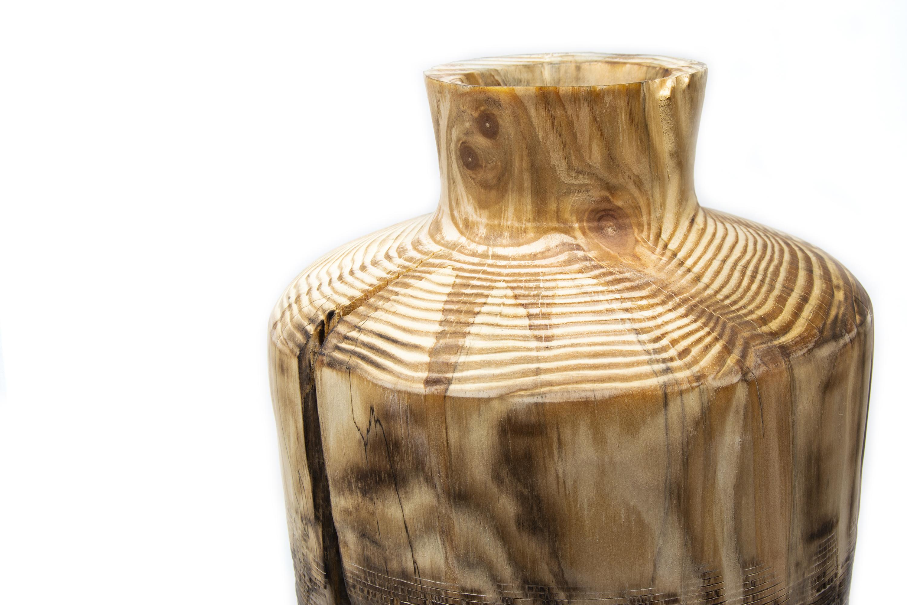 Turned Wood Pine Vase 'Alberi Short' Made in Italy In New Condition In Milan, IT