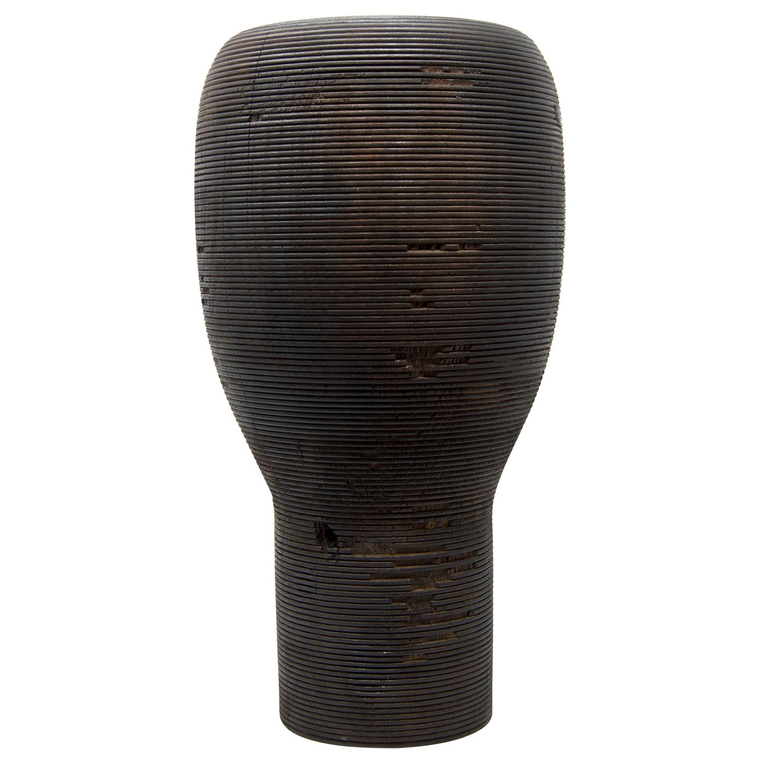 Turned Wood Sculptural Vase 'Anni L' Made in Italy For Sale