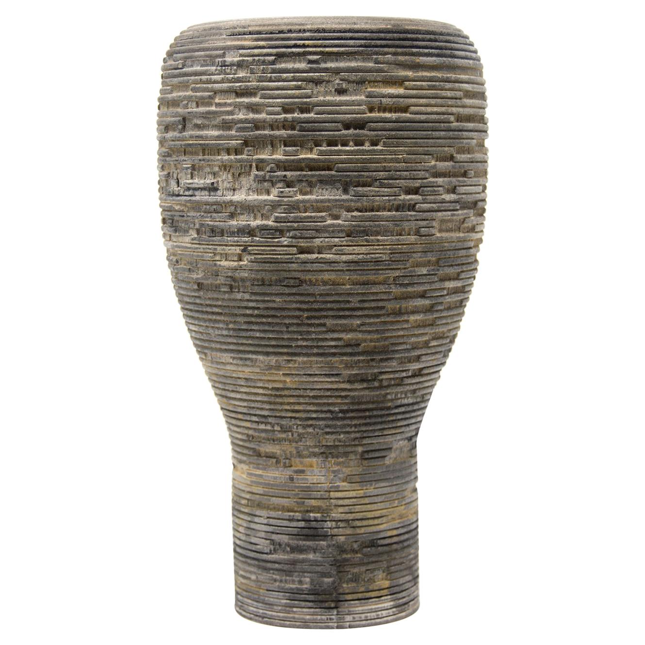 Turned Wood Sculptural Vase 'Anni S Grey' Made in Italy