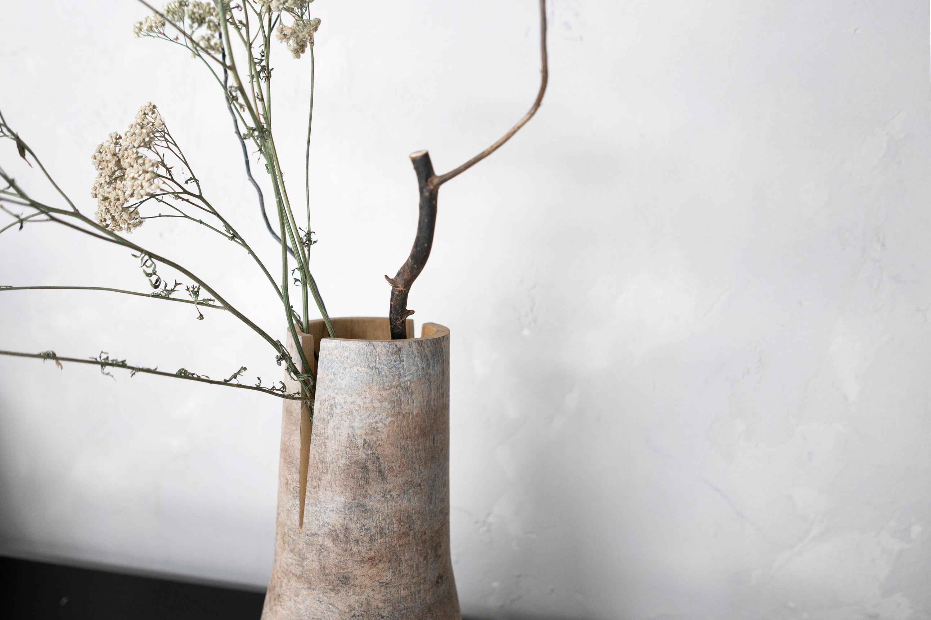 Contemporary Turned Wood Vase 'Tomahawk A' Made in Italy For Sale