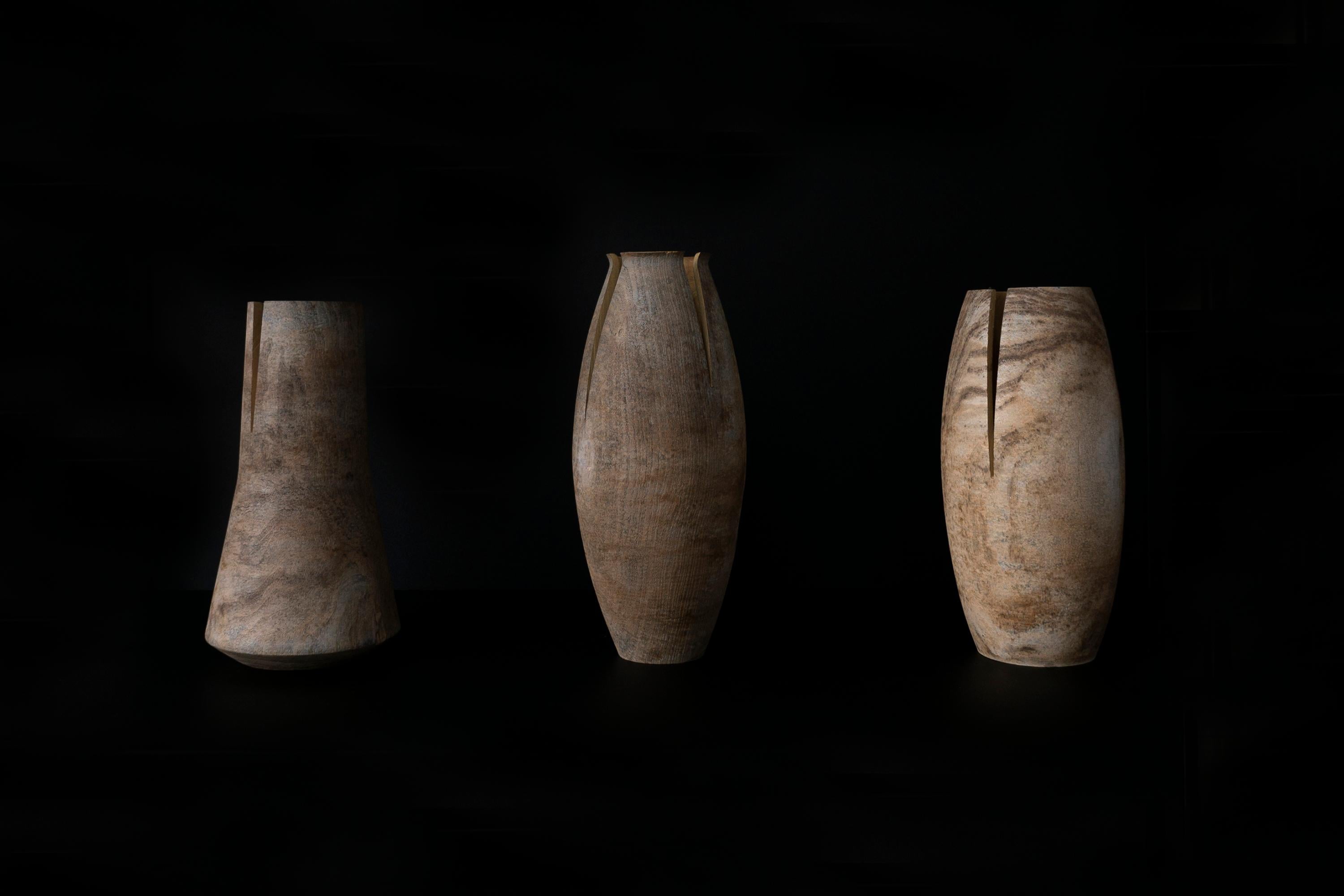 Contemporary Turned Wood Vase 'Tomahawk B' Made in Italy For Sale