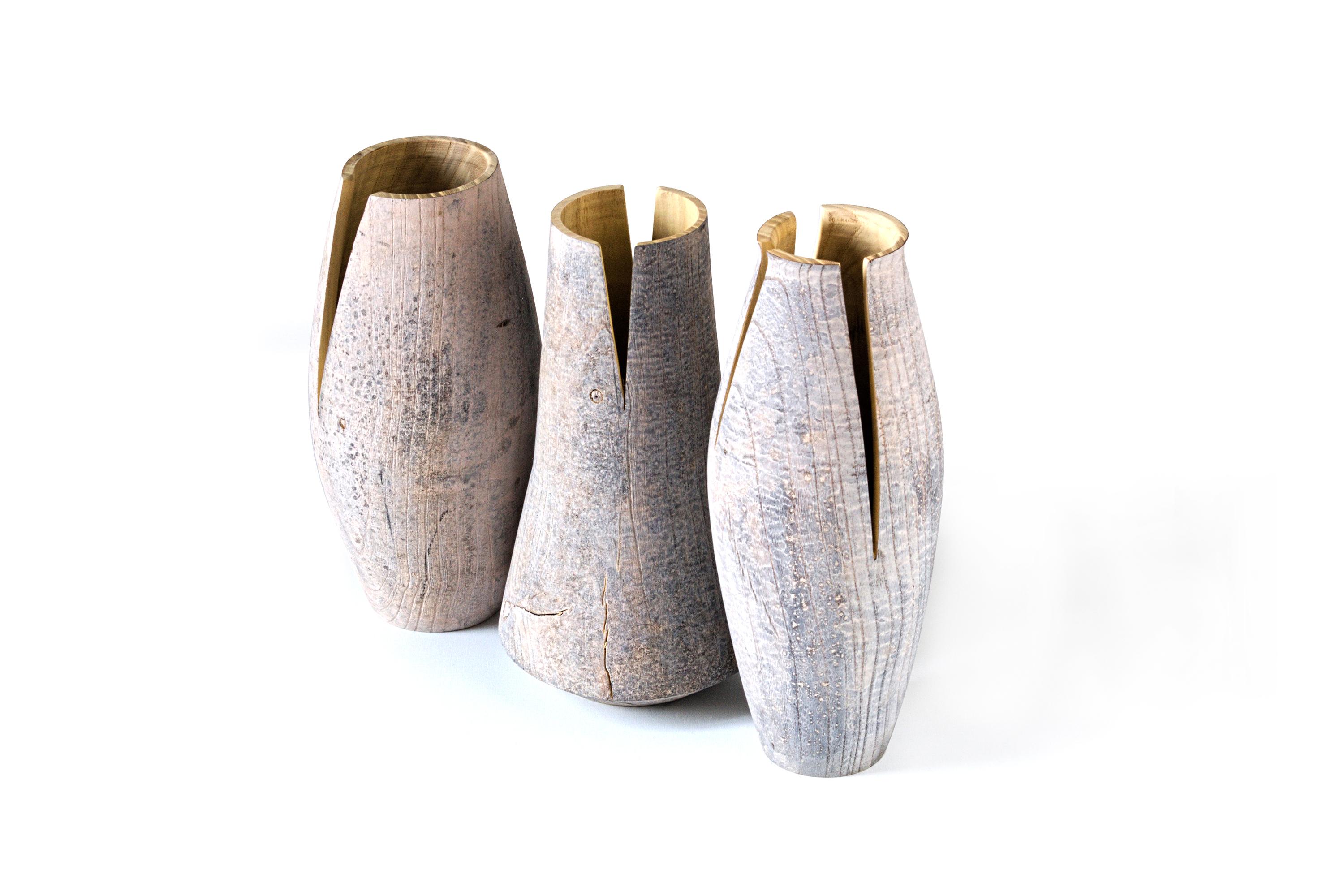 Contemporary Turned Wood Vase 'Tomahawk C' Made in Italy For Sale