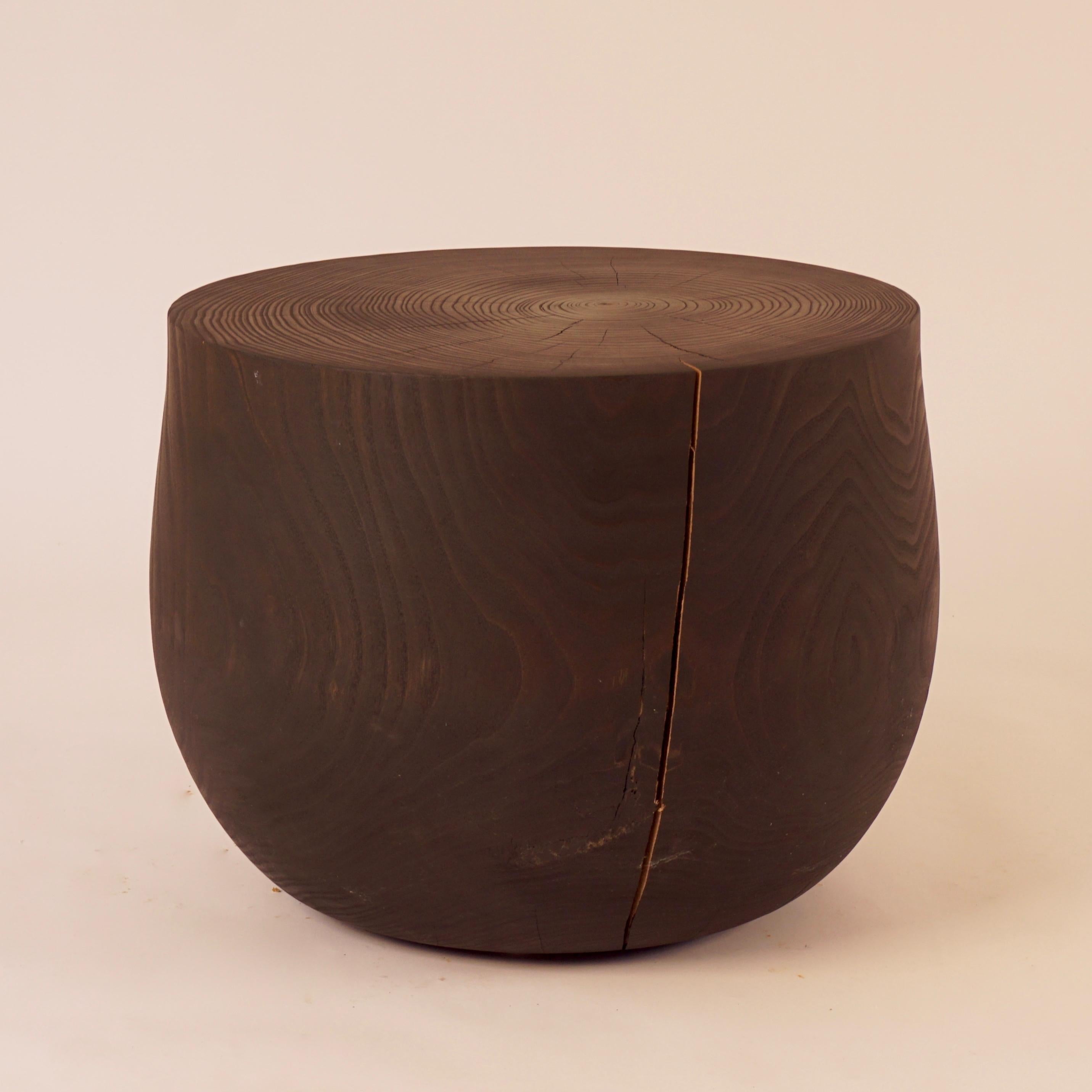 Turned Wooden Pedestal Side Table #13 in Ebonised Catalpa In New Condition For Sale In Bangall, NY