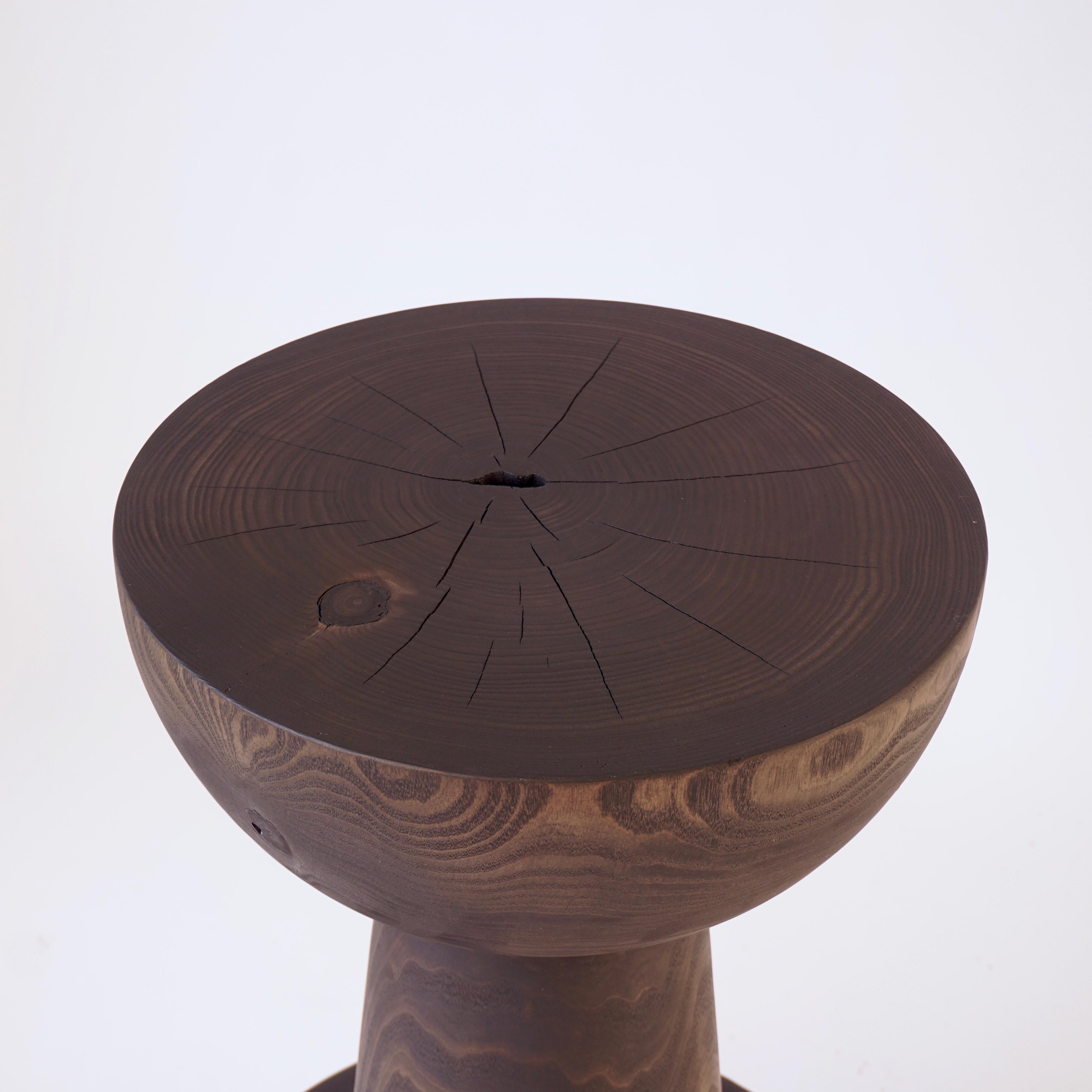 Turned Wooden Pedestal Table #6 in Ebonized Catalpa In New Condition For Sale In Bangall, NY