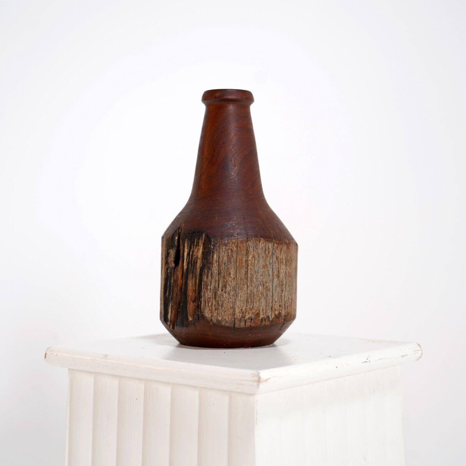 Hand-Carved Turned Wooden Sculpture of a Bottle For Sale