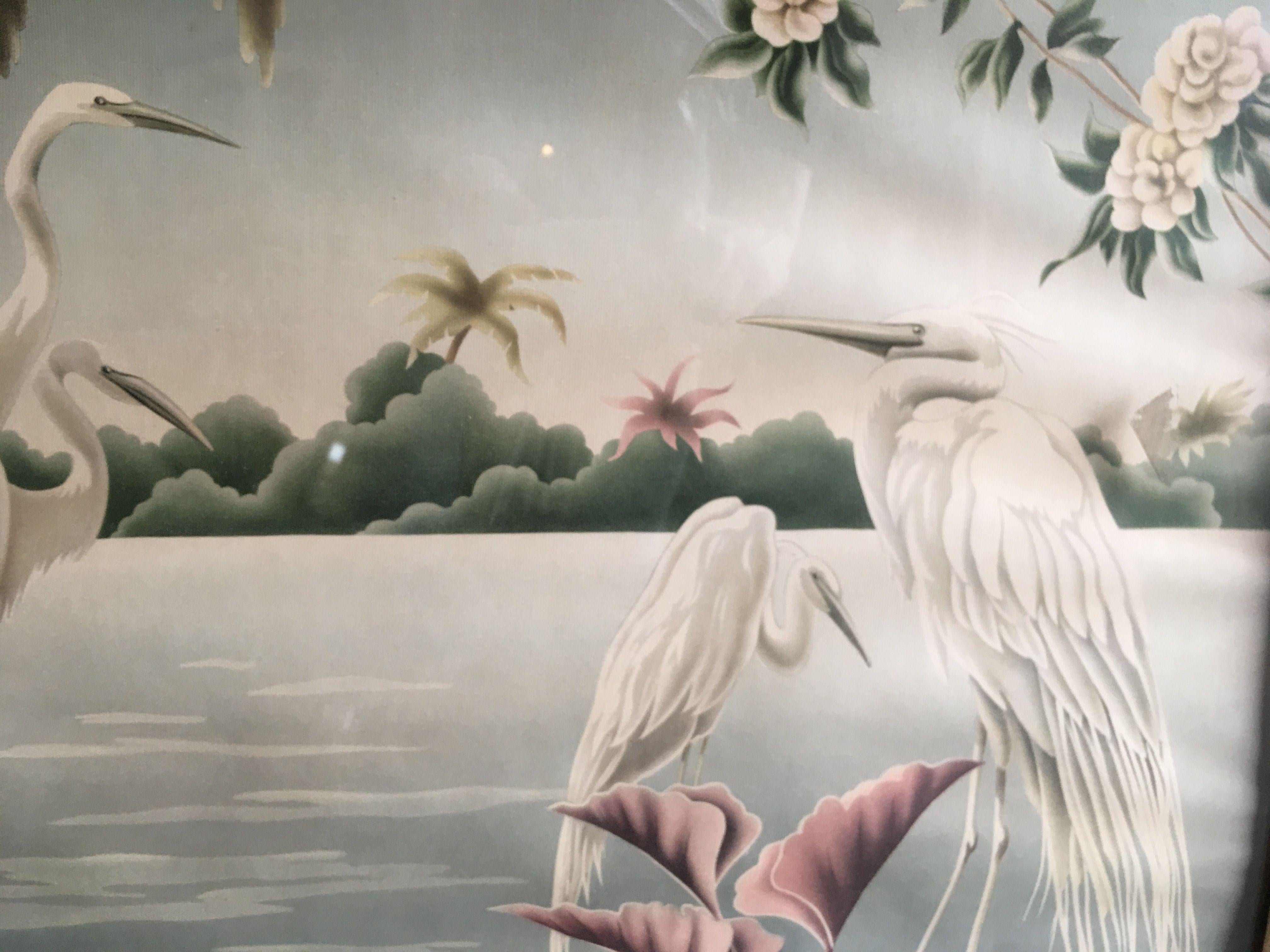 American Turner Airbrush Cranes Hawaiian in Original Double Mirror Frame