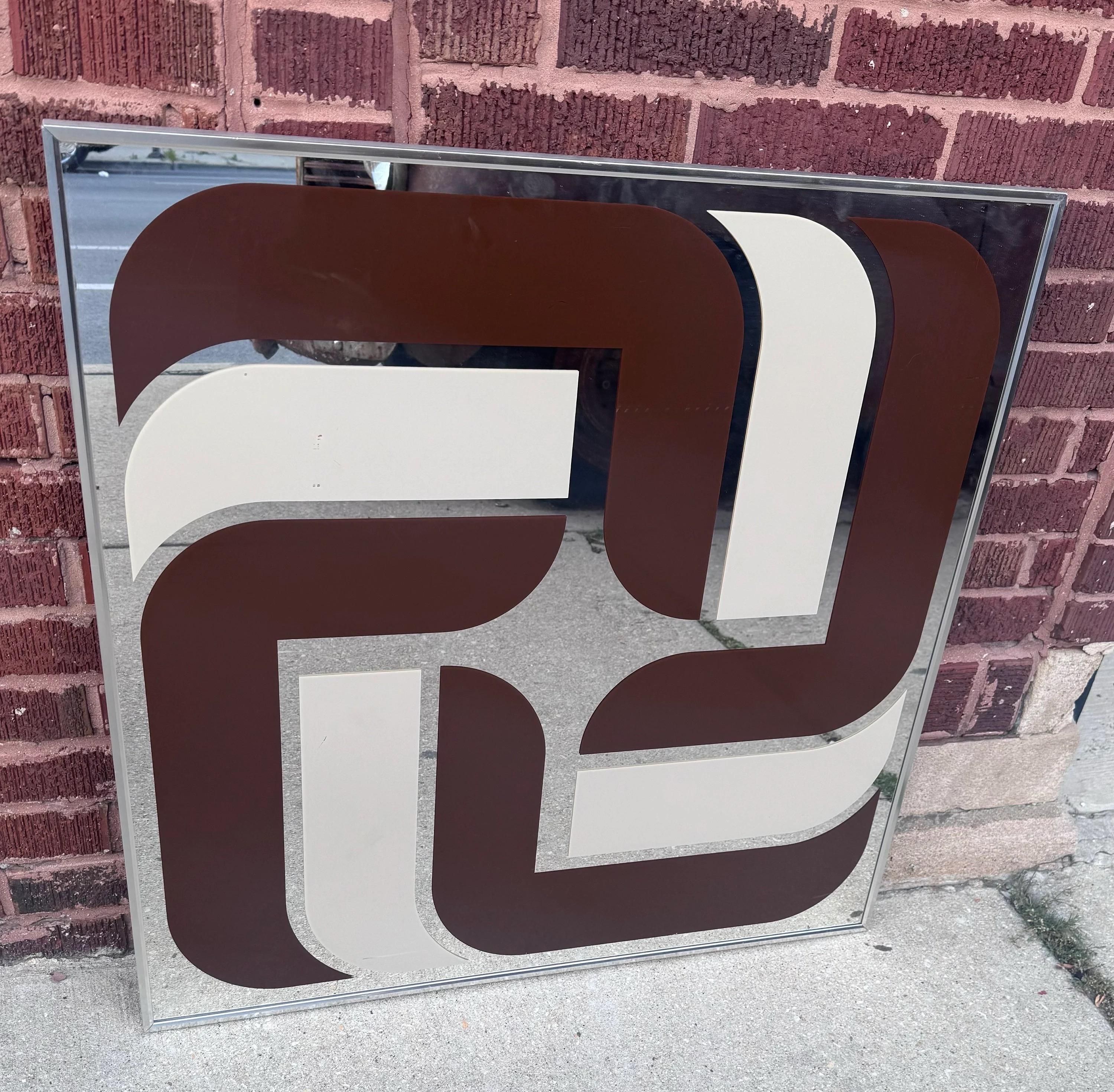 American Turner Design Mid Century Modern Op Art Brown & White Geometric Mirror Wall Art