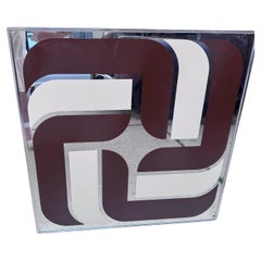 Turner Design Mid Century Modern Op Art Brown & White Geometric Mirror Wall Art